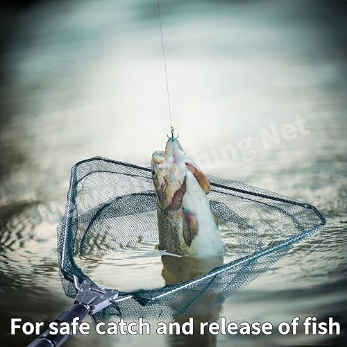 Miniatura 2 de Neween Red de pesca, plegable plegable telescópica de aterrizaje de peces, material de nailon duradero red de aterrizaje de malla para fácil captura