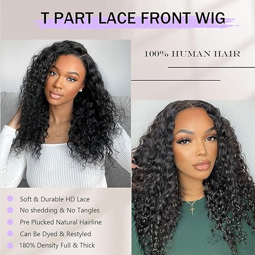 Miniatura 2 de ManeMajesty Pelucas de cabello humano corto y rizado, sin pegamento, encaje frontal prearrancado, línea de cabello humano con parte en T, encaje HD,