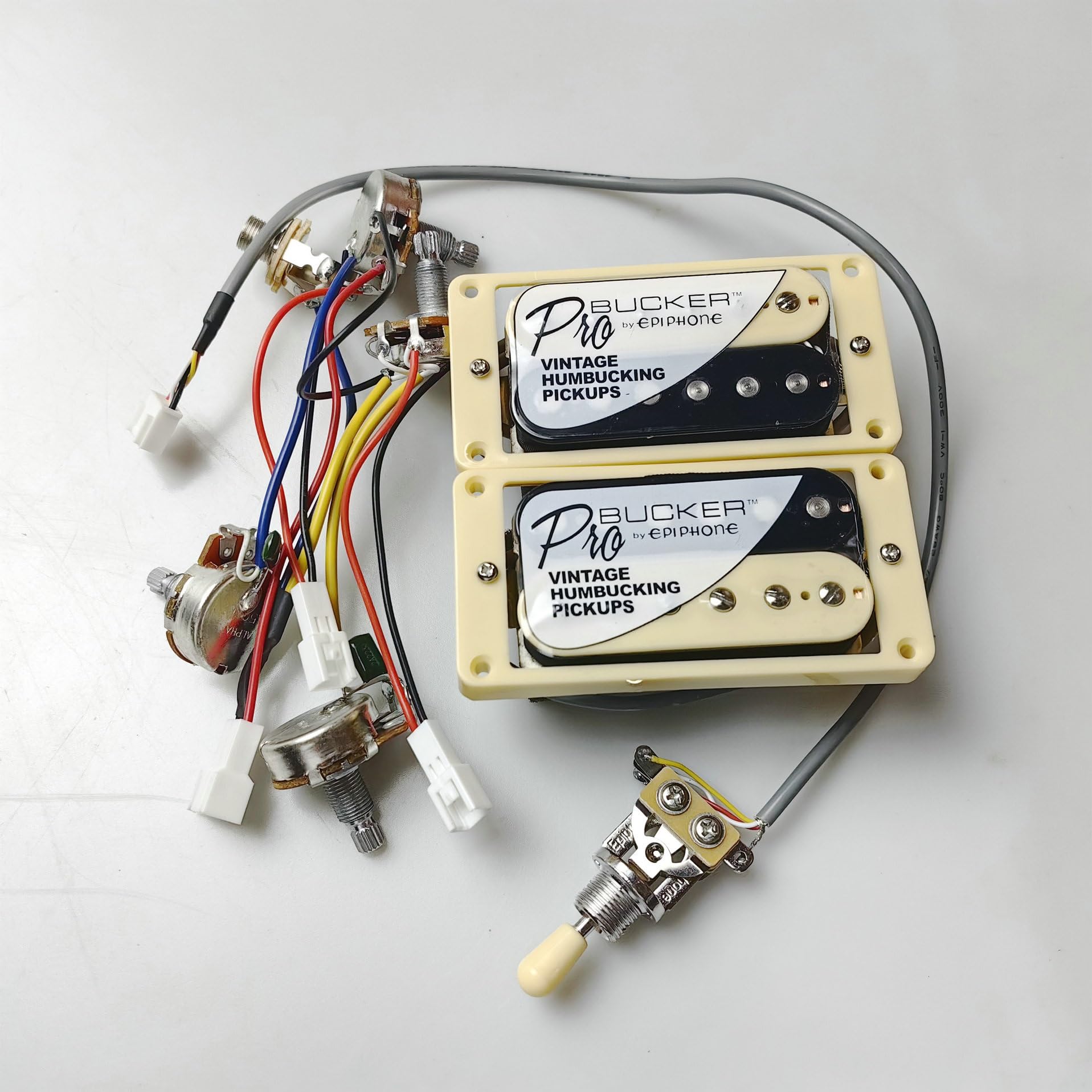 ProBucker Alnico Humbucker Guitar Pickup Set With Wiring Harness, Pots, 3-Way Switches for Electric Guitar (Zebra Cream Ring)