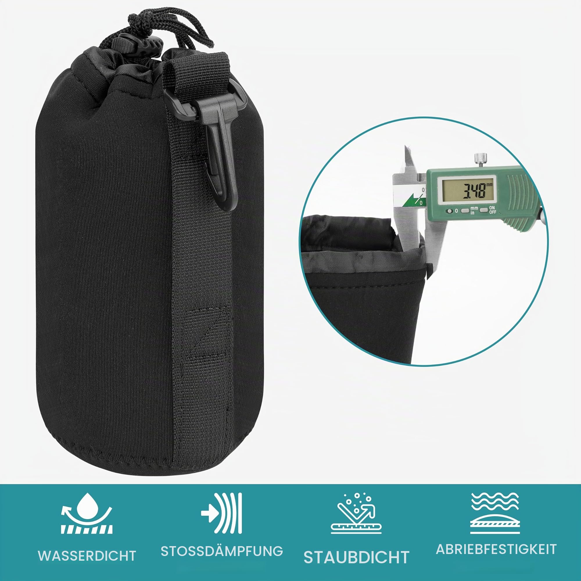 BELLE VOUS 4 TLG Schwarzes Objektivset - Wasserabweisende Neopren Tasche für Universelle DSLR-Kameraobjektive - Weiche Tragetaschen/Reisetaschen