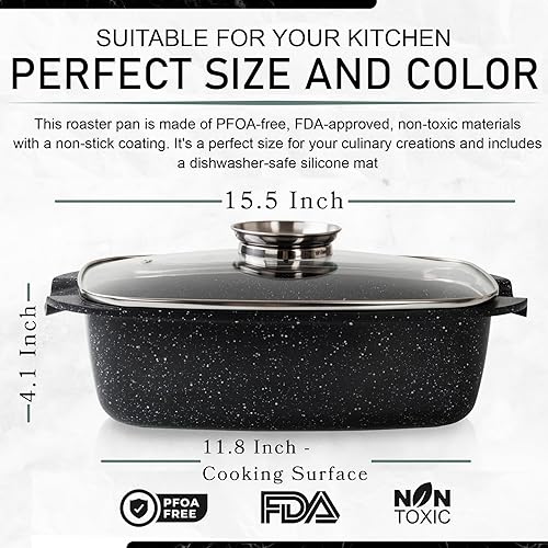 Miniatura 2 de Moss & Stone Olla ovalada de aluminio fundido a presión de 12 pulgadas, compatible con inducción, estufa de gas y placa de cerámica, olla de pasta