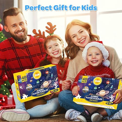 Miniatura 7 de Rompecabezas de suelo jumbo para niños de 4 a 6 años, rompecabezas grande de sistema solar de 48 piezas, rompecabezas de cartón extra grueso,