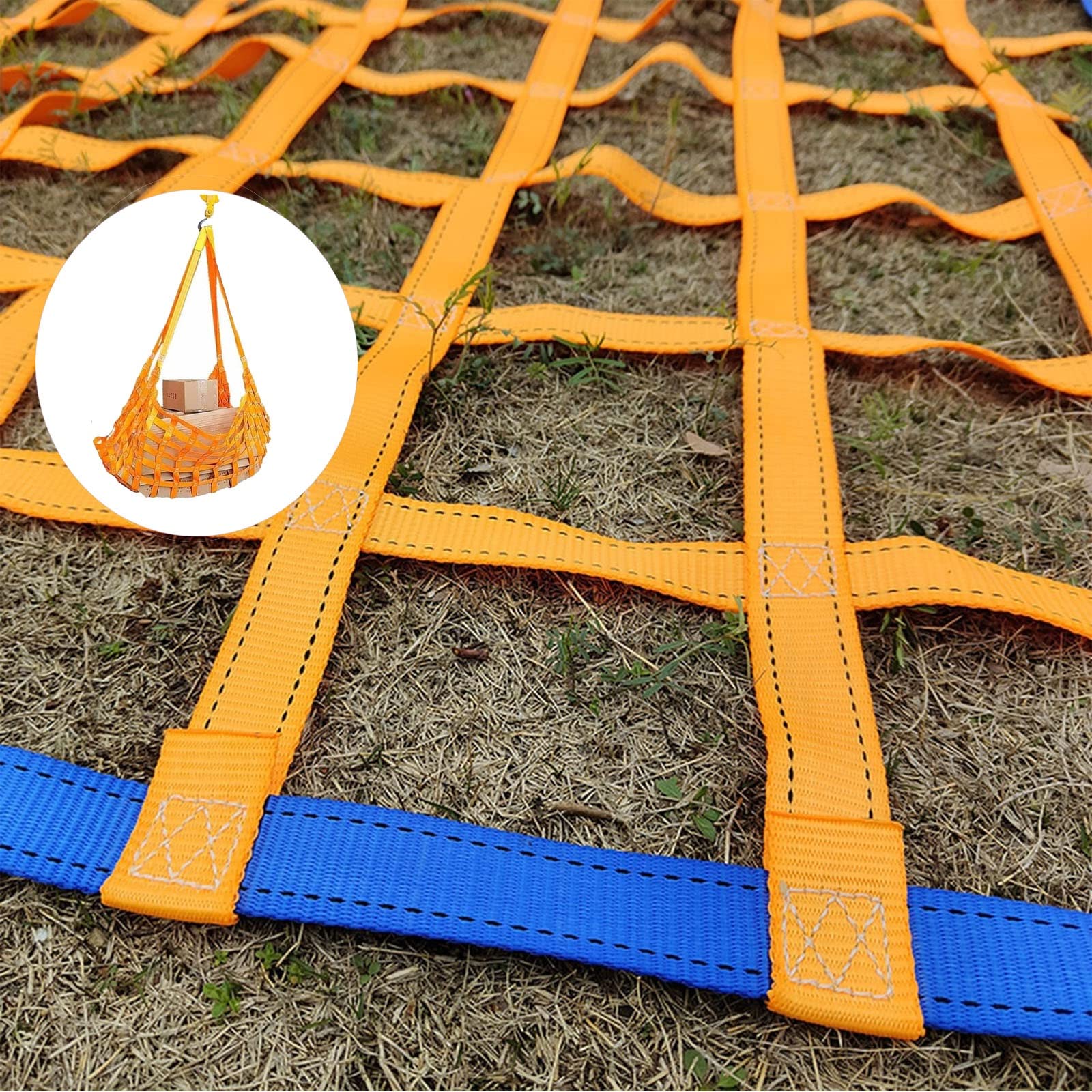 Generisch Nylon-Lasthebenetz, hochbelastbar, reißfest, elastisches Ladungssicherungsnetz, Tragfähigkeit 0,33–3,5 t, orangefarbenes Sicherheitsnetz (Größe: 2 x 2 m/Maschenweite/15 cm/Tragfähigkeit 2)