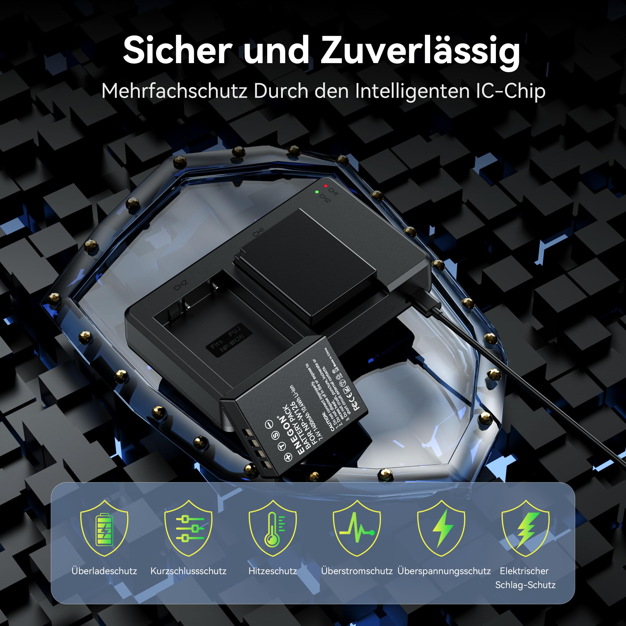 ENEGON NP-W126S/NP-W126 akku (2 Stück) für Fujifilm XT30III, XM5, X100V, X100VI, X-T1/T3/T100, X-A1 X-E1 X-E2 X-E3 X-M1 X-Pro1 HS30EXR HS35EXR HS50EXR und Dual USB Ladegerät