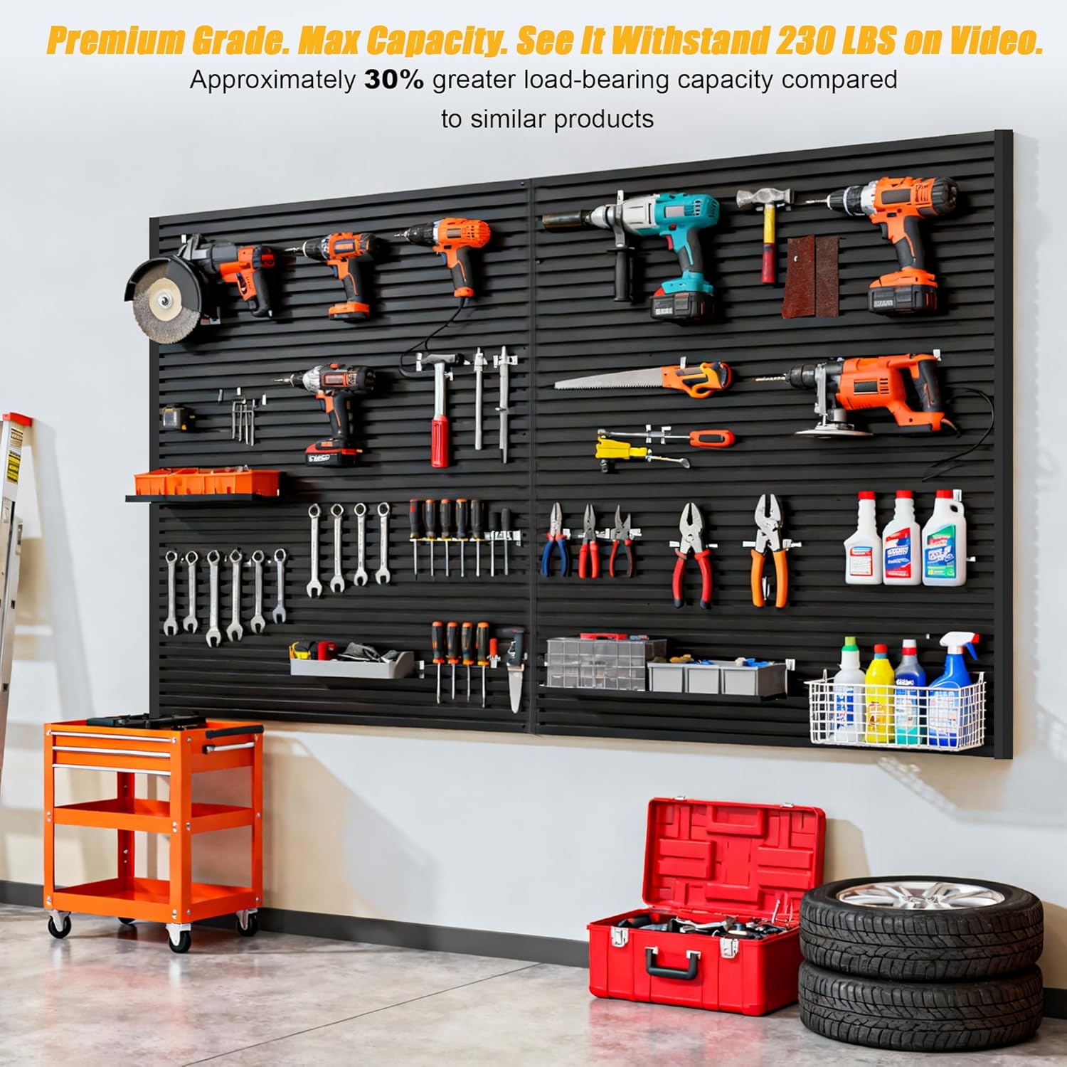 Slat Wall Paneling 4'x8' Garage Wall Organizer (2026Upgraded), Heavy-Duty PVC Slatwall Panels Boosts Load by 30%, Black Slat Board, Slatwall Tool Storage System for Garage & Workshop Tool Organization