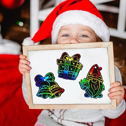 Miniatura 4 de Mocoosy 48 Piezas Adornos de Arte para Rascar de Navidad, Kit de Manualidades de Navidad a Granel para Rellenos de Calcetines de Niños, Tarjetas de