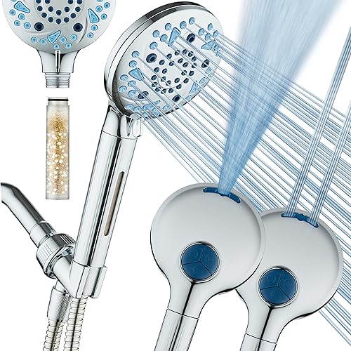 AquaCare High Pressure 10 Spray Mode Filtered Showerhead - Handheld Shower Head Filters Chlorine to Heal Dry Skin, Revive Hair - Dual Power Wash