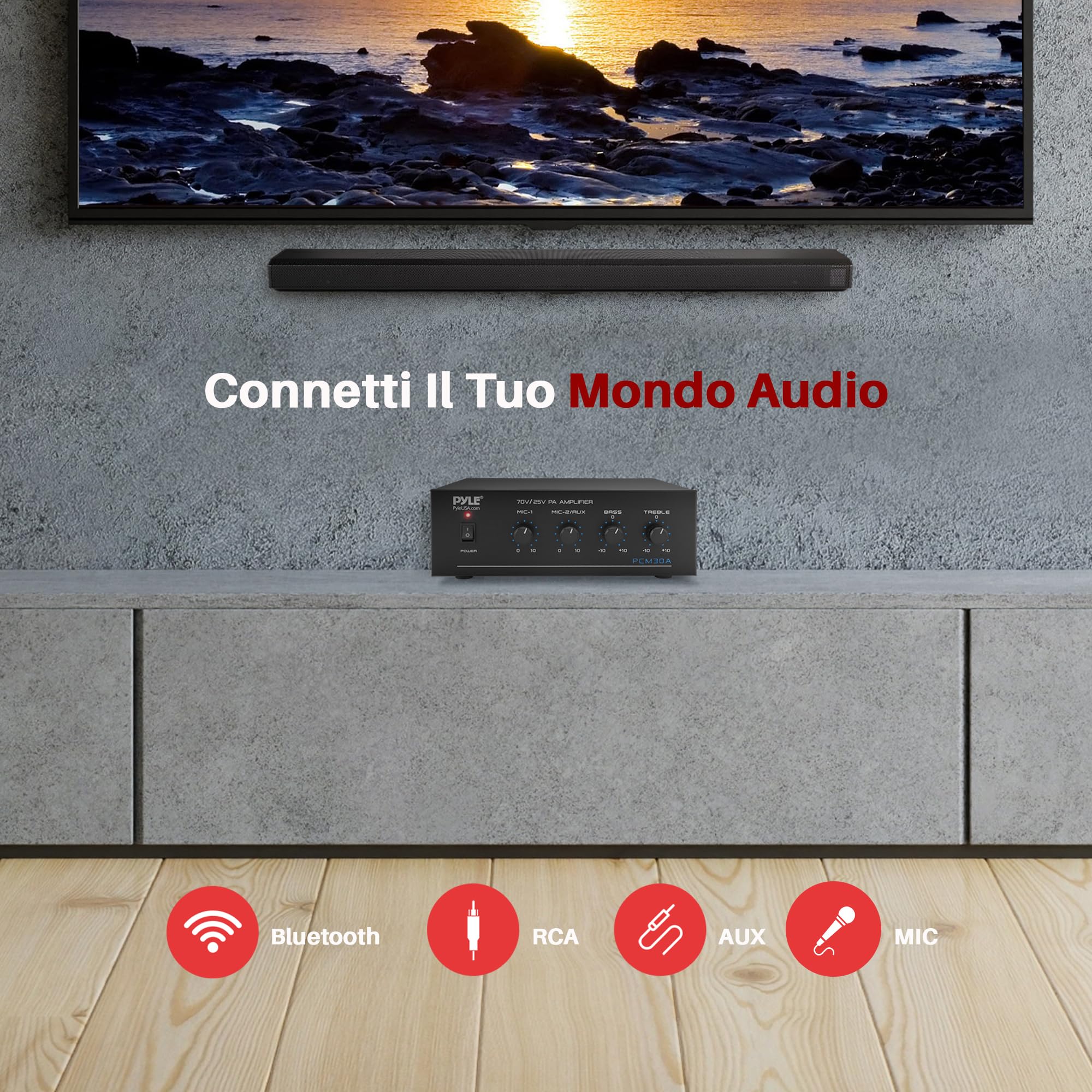 Pyle Amplificatore Karaoke Bluetooth Wireless da 500 Watt, Amplificatore Audio Stereo 4 Canali con AUX, Radio FM, USB e Microfono In, Potenza Picco, per Casa, Feste e Eventi