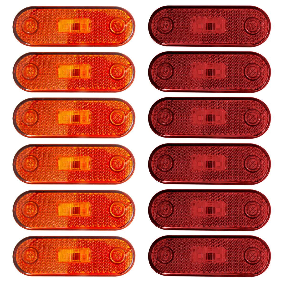 Dream Lighting 12V Trailer Side Marker Light LED 4x1.3 inch Oblong Red/Amber LED Clearance Marker Lights Recessed Mount RV Camper Trucks - 6 Amber & 6 Red