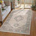 Lahome Oriental Washable Area Rug, 5x7ft, Brick Red