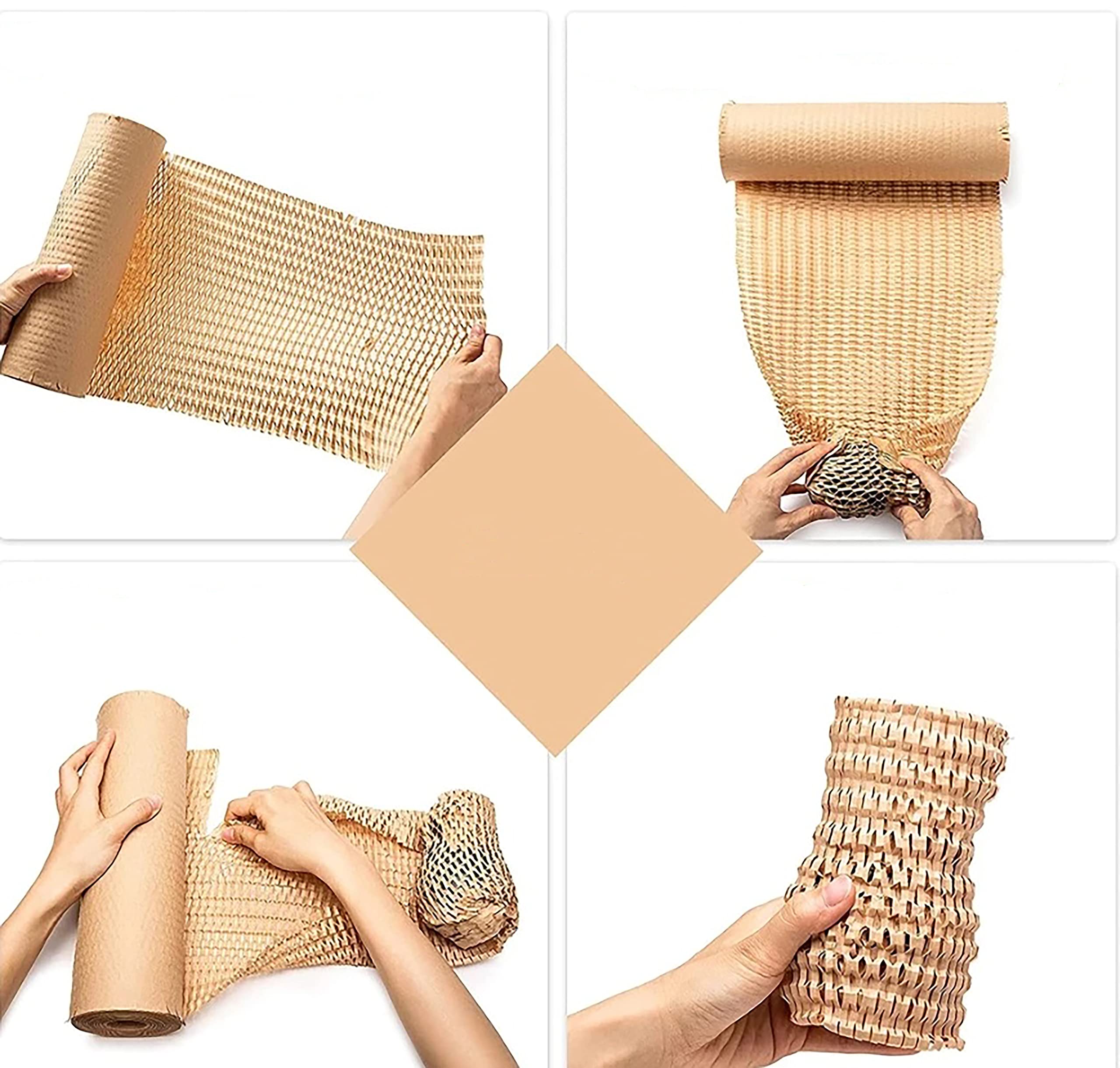 Jeco - Lot de 6 rouleaux de papier kraft en nid d’abeille 60cm x 25m Emballage écologique pour protection, rembourrage, emballage cadeaux, déménagement, remplace le film bulles