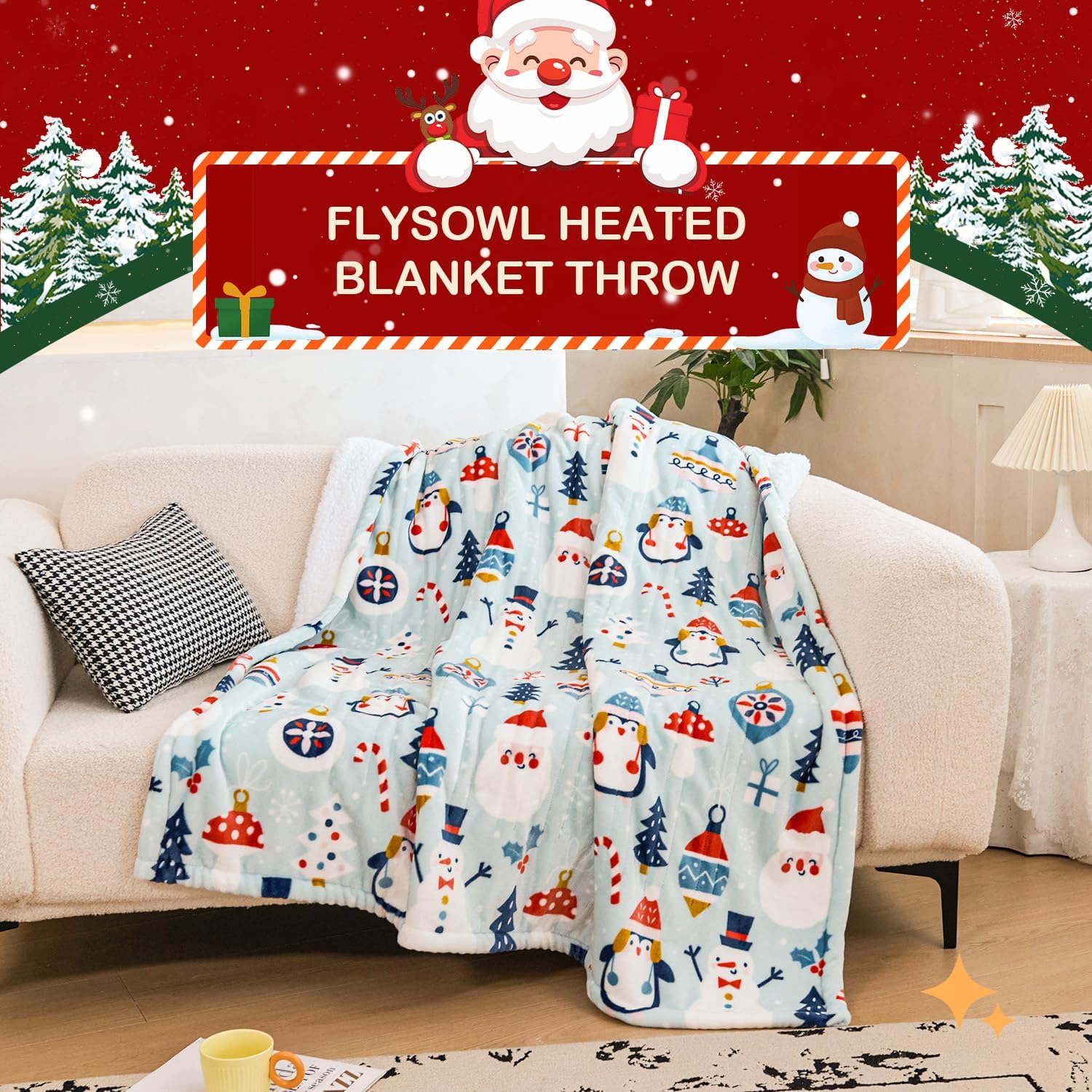 Electric Heated Blanket Throw 50x60Inch Cute Print Heating Blanket Warm Gift for Women 5 Heat Levels & 12 Hours Auto-Off, Cozy Soft Fleece Sherpa, Machine Washable,ETL&FCC