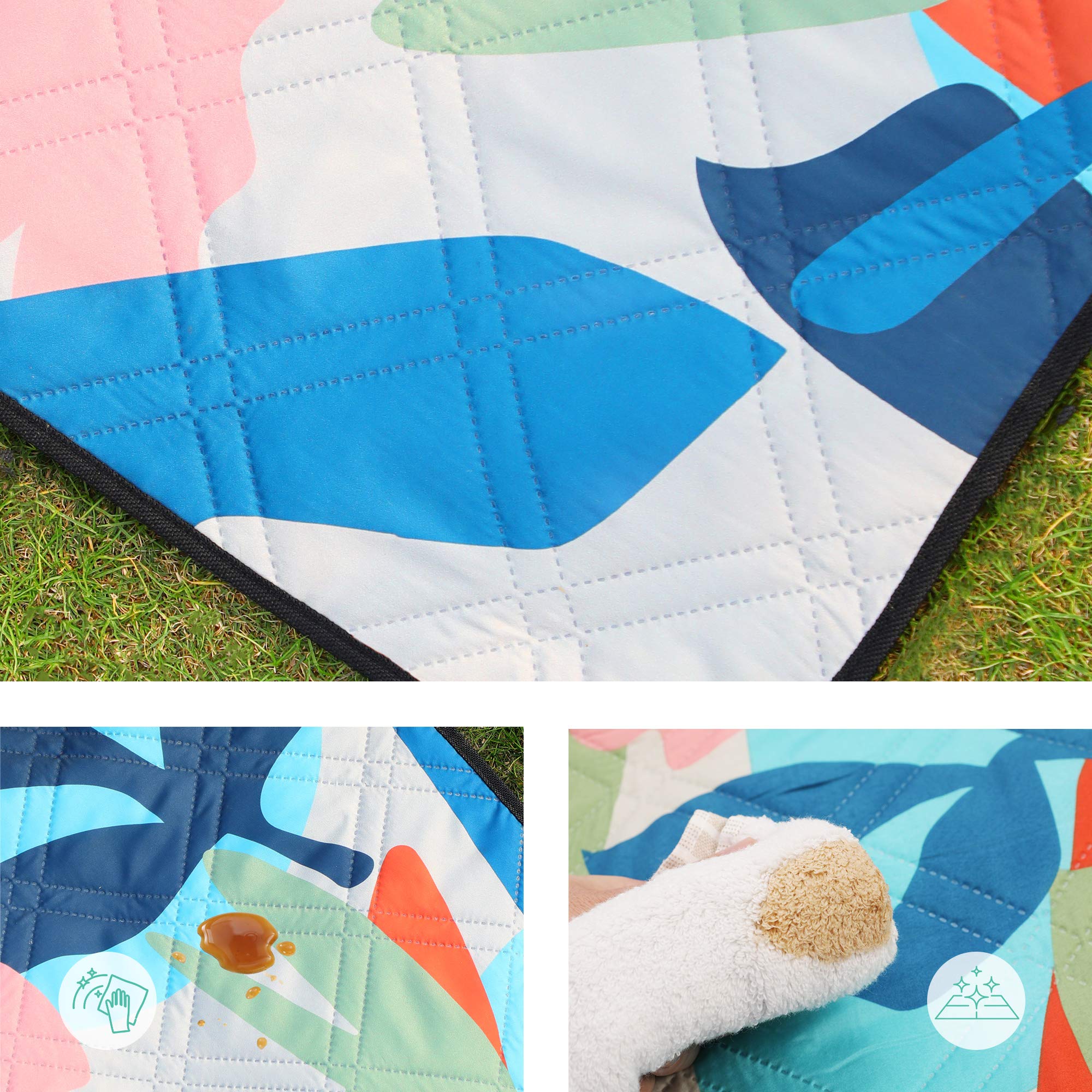 SONGMICS Picknickdeken, 300 x 200 cm, met 4 grondankers, groot, campingdeken, voor park, tuin, strand, waterdicht, machinewasbaar, opvouwbaar, Khaki met tropische varen GCM010B03
