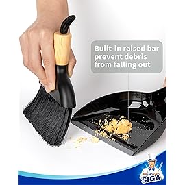 MR.SIGA Mini Dustpan and Brush Set, Portable Cleaning Brush and Dustpan Combo with Bamboo Handle, Black, 1 Set