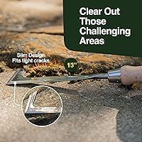 Vista 4 de Rocklin™ Desmalezadora de Grietas – Herramienta Manual de Desmalezado de Grietas de Acero Inoxidable de 13" con Mango de Madera de Haya – Hoja