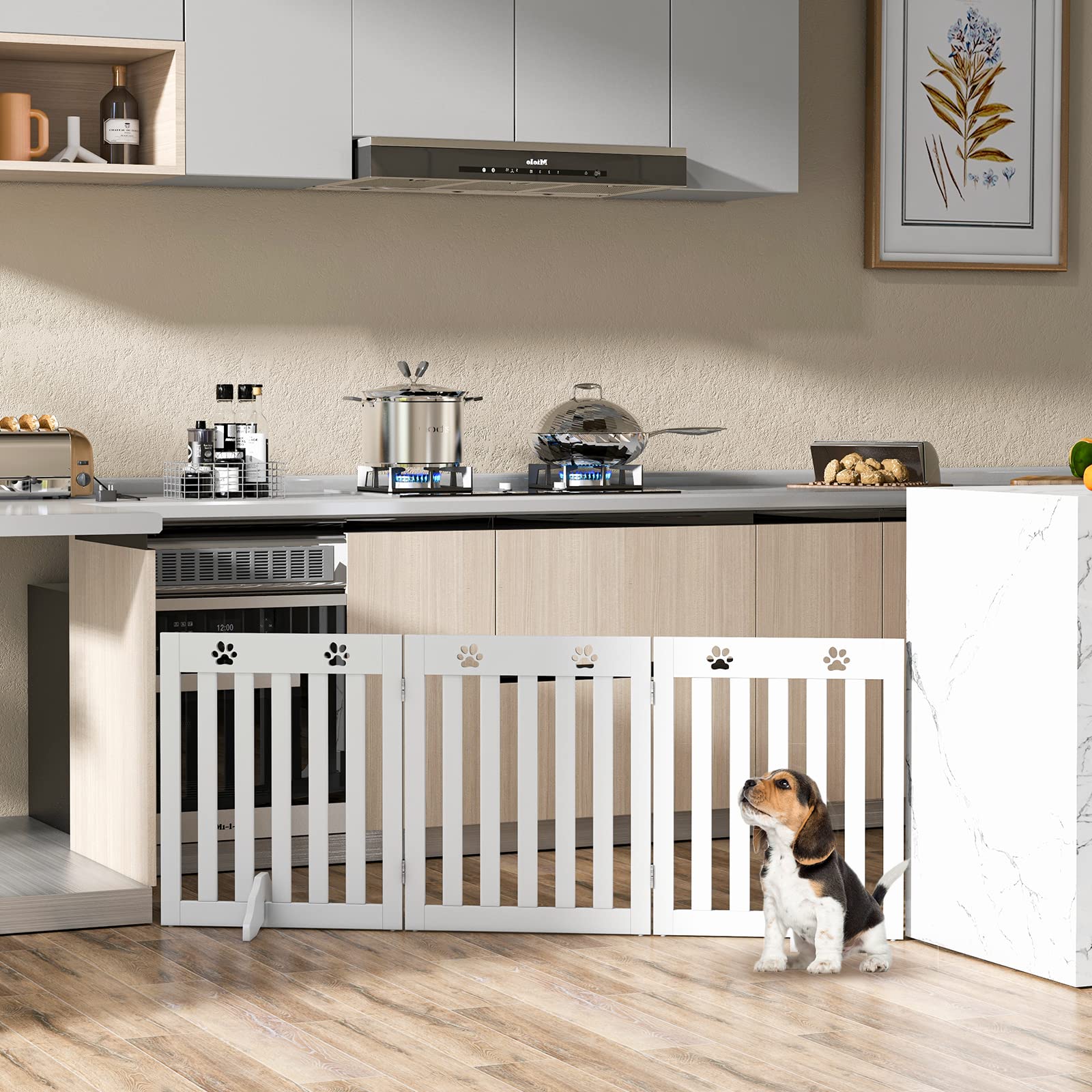 COSTWAY Barrera de Seguridad Plegable para Perros Mascotas Valla Protección para Habitación Puerta Escalera (Blanco, 3 Paneles)