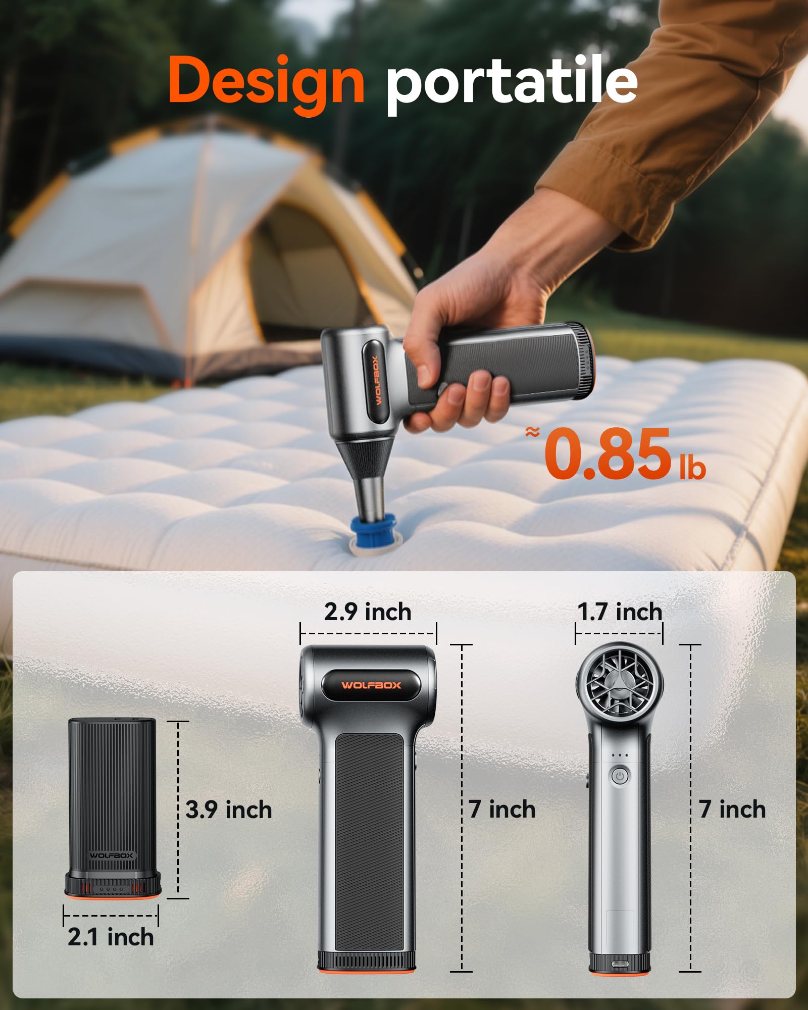 WOLFBOX MF200 Soffiatore a Batteria con Batteria Rimovibile, Soffiatore Aria Compressa Elettrico Portatile 3 Velocità 87.5 m/s, Mini Soffiatore per Pulizia PC Tastiera Auto Casa, Air Duster 4 Ugelli