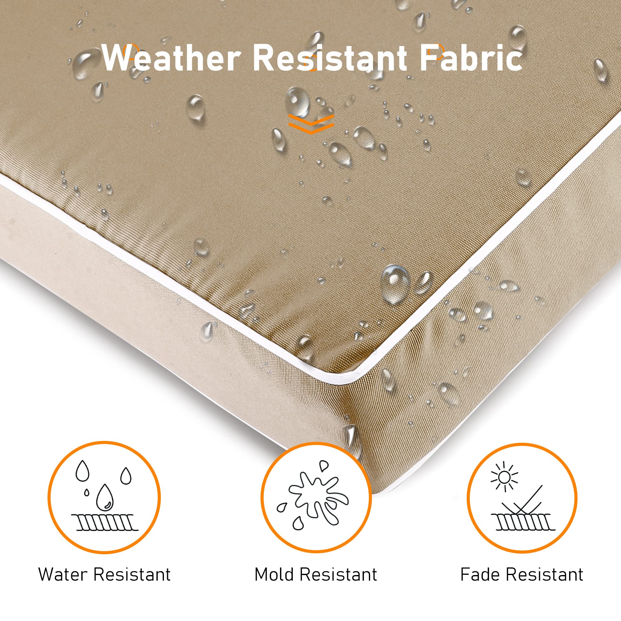 PNP FKJP Outdoor Bench Cushion 48" x 18" x 3", Weather-Proof Patio Seat Cushion, Indoor Bench Cushion Porch Swing Cushion, Khaki (Cushion + Cover)