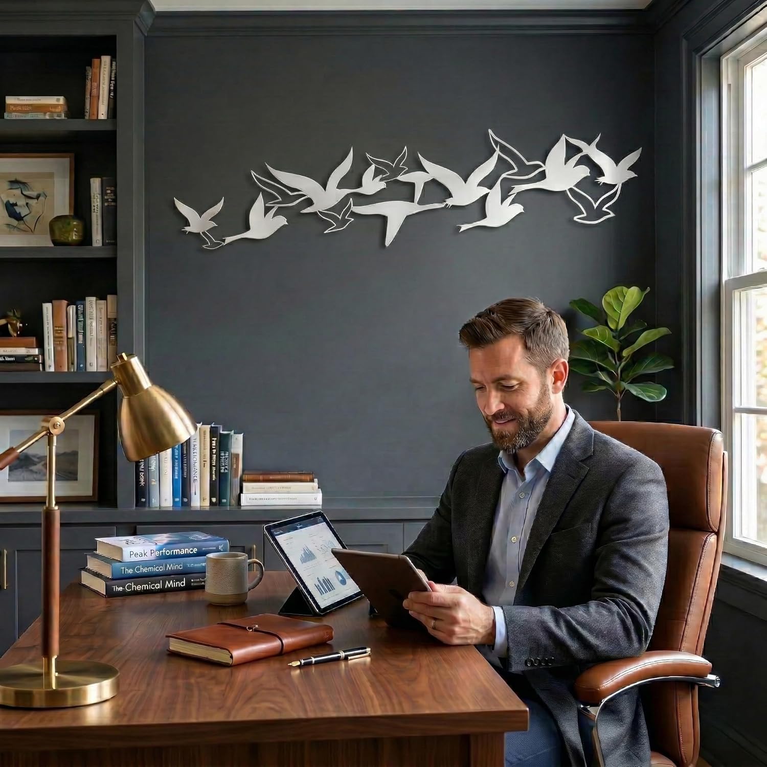 DEKADRON Metal Wall Art, Metal Birds Decor, Birds Flock Wall Art, Metal Wall Decor, Home Office Decoration, Bedroom Living Room Decor, Housewarming Gift (White, 39" W x 8.2" H / 100x21 cm)