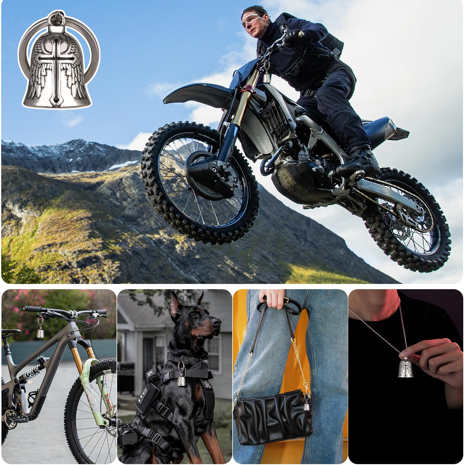 GeeRic Llavero Colgante Moto, Guardian Campana de Suerte, Moto Campana Guardiana Regalos Duraderos De Accesorios Campana de Protección de ángel para Bendecir La Paz — view 6