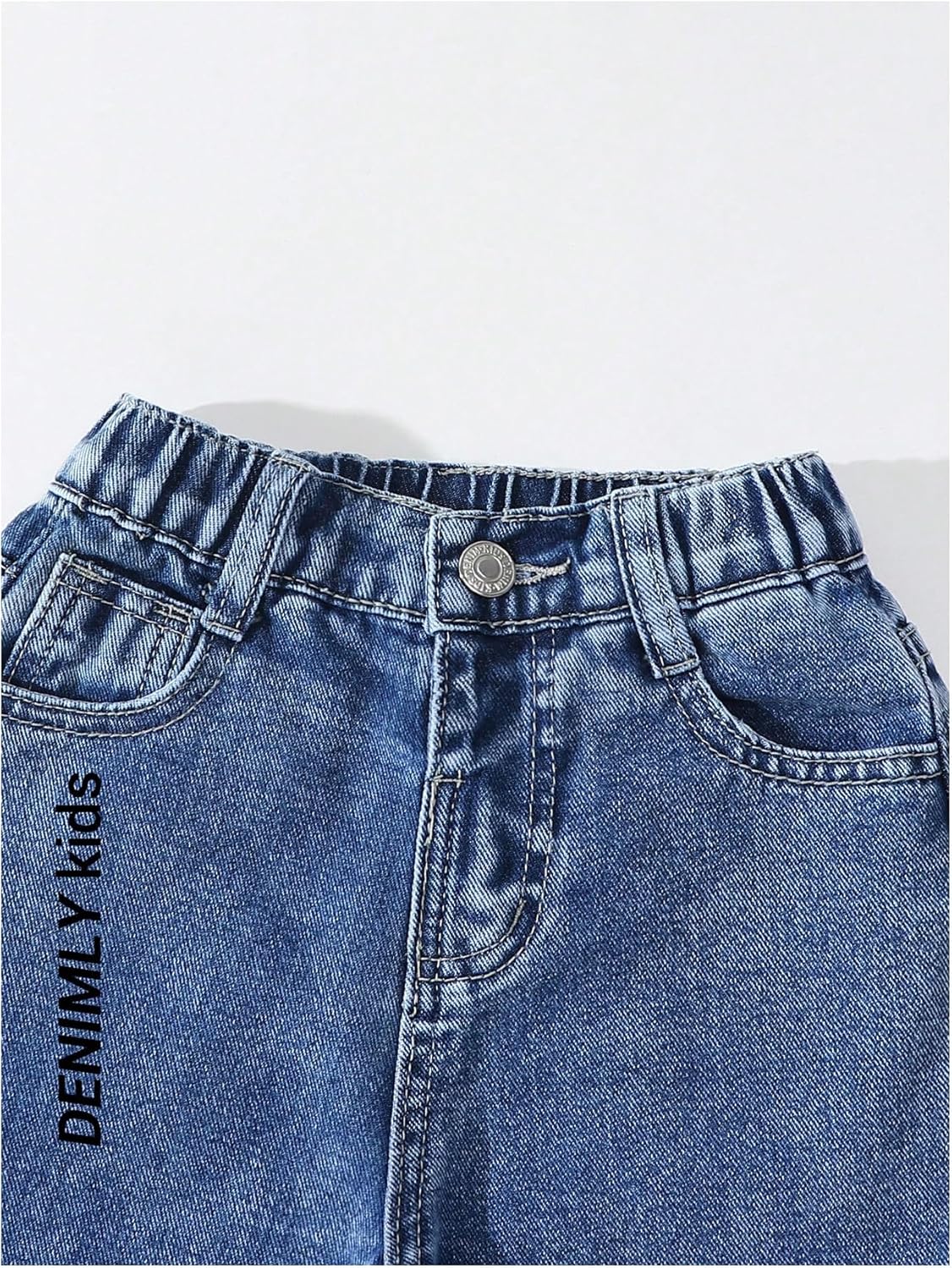 Floerns Toddler Girl's Wide Leg Elastic Waist Button Baggy Jeans Solid Casual Denim Pants - Image 4