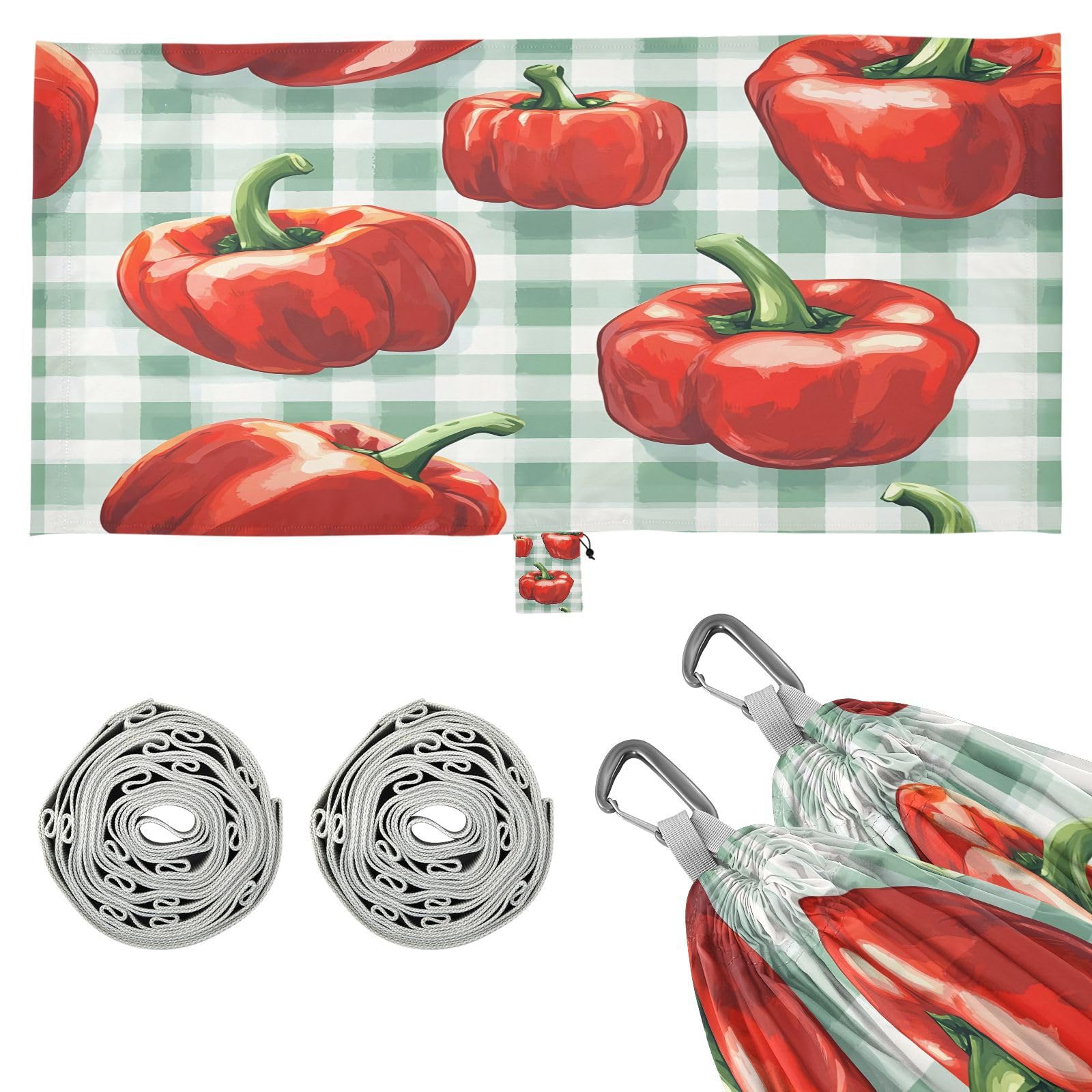 ATTX Red Bell Peppers Camping Hammock - Lightweight & Portable Hammocks, Heavy Duty 330lbs Capacity for Indoor, Hiking, Backpacking, Travel, Backyard, Beach#586