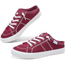 Obtaom Women Canvas Mules Memory Foam Clipper Fashion Sneakers Comfortable Slip-On Mule Backless Holiday Shoes