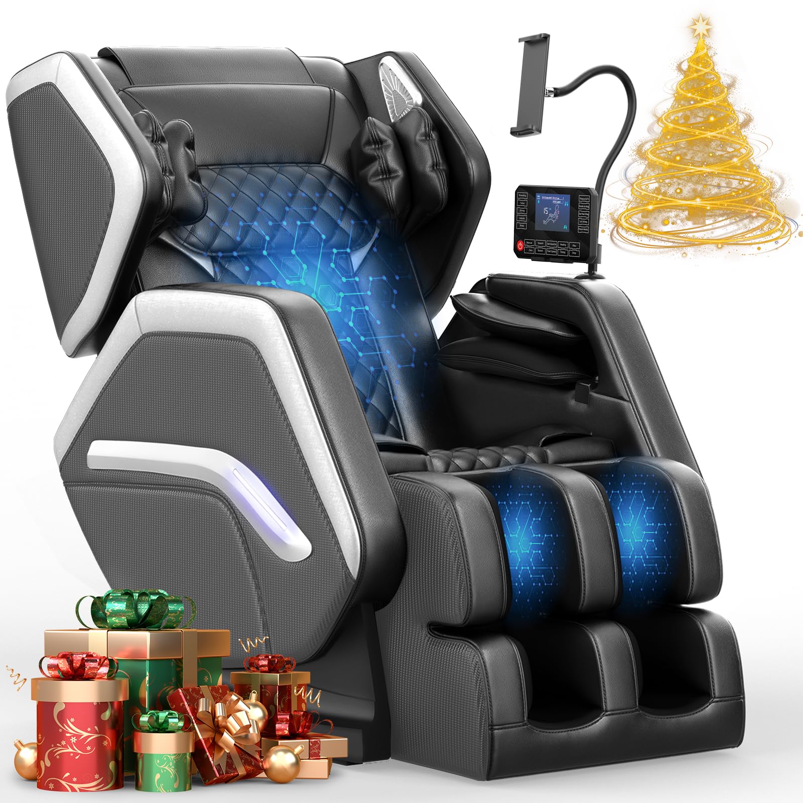 Massagesessel Ganzkörper-Massagestuhl mit 14 Rollen 8 Airbags Heizfunktion Bluetooth-Lautsprecher Touch-Fernbedienung