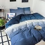 Cottonight Blue Gradient Comforter Set King Blue and Navy Gradient Bedding Comforter Set Aesthetic Blanket Quilts Cotton Breathable Sunset Color 3 Piece Bedding Comforter Set