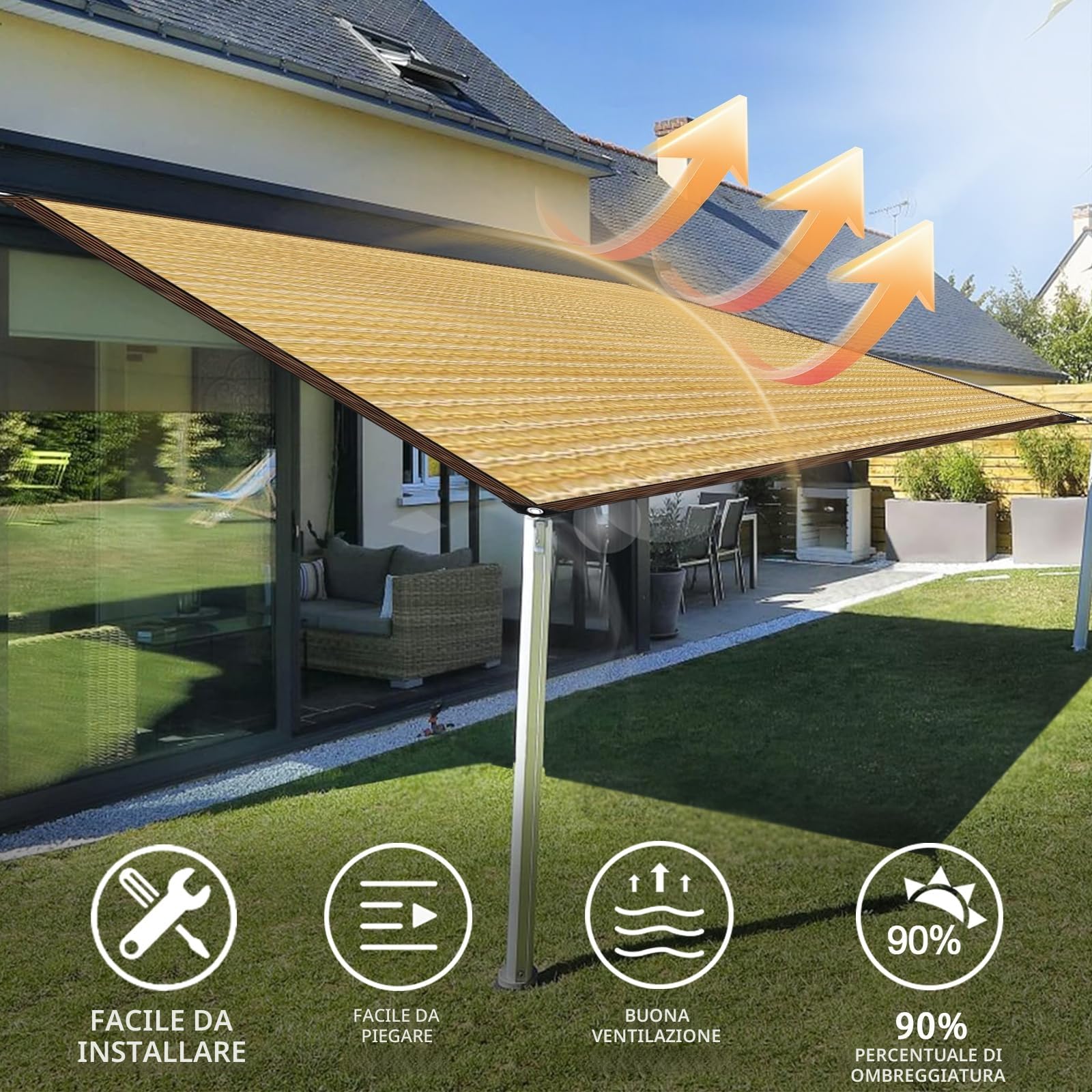 Tenda parasole beige per giardino, serra, pergolato, cortile, terrazza, piante floreali