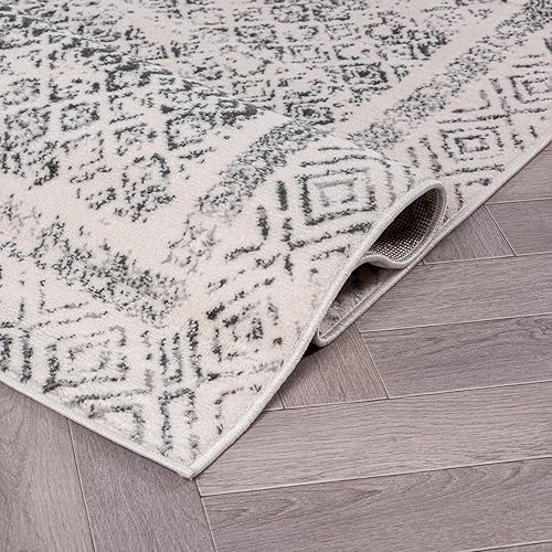 Miniatura 3 de Rugshop Alfombra de área suave con borde bohemio envejecido, resistente a las manchas, 7 pies 10 pulgadas x 10 pies, color gris