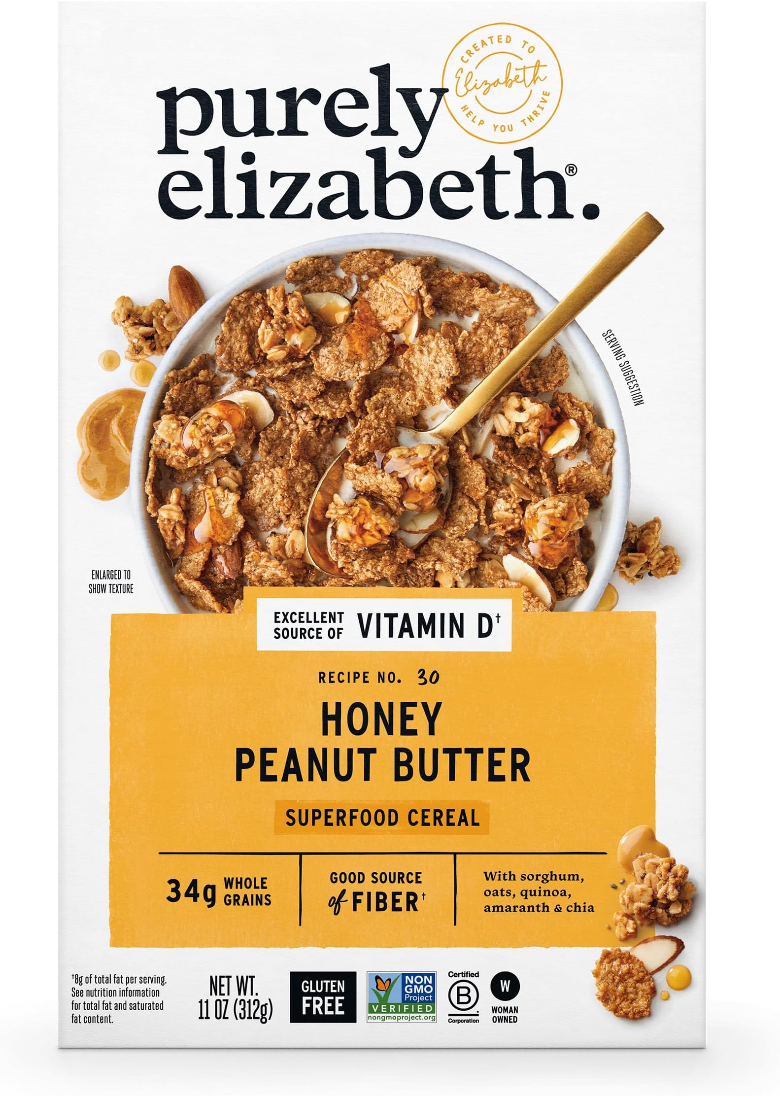 Honey Peanut Butter, Superfood Cereal with Vitamin D (1 Box, 11oz), 6g Fiber