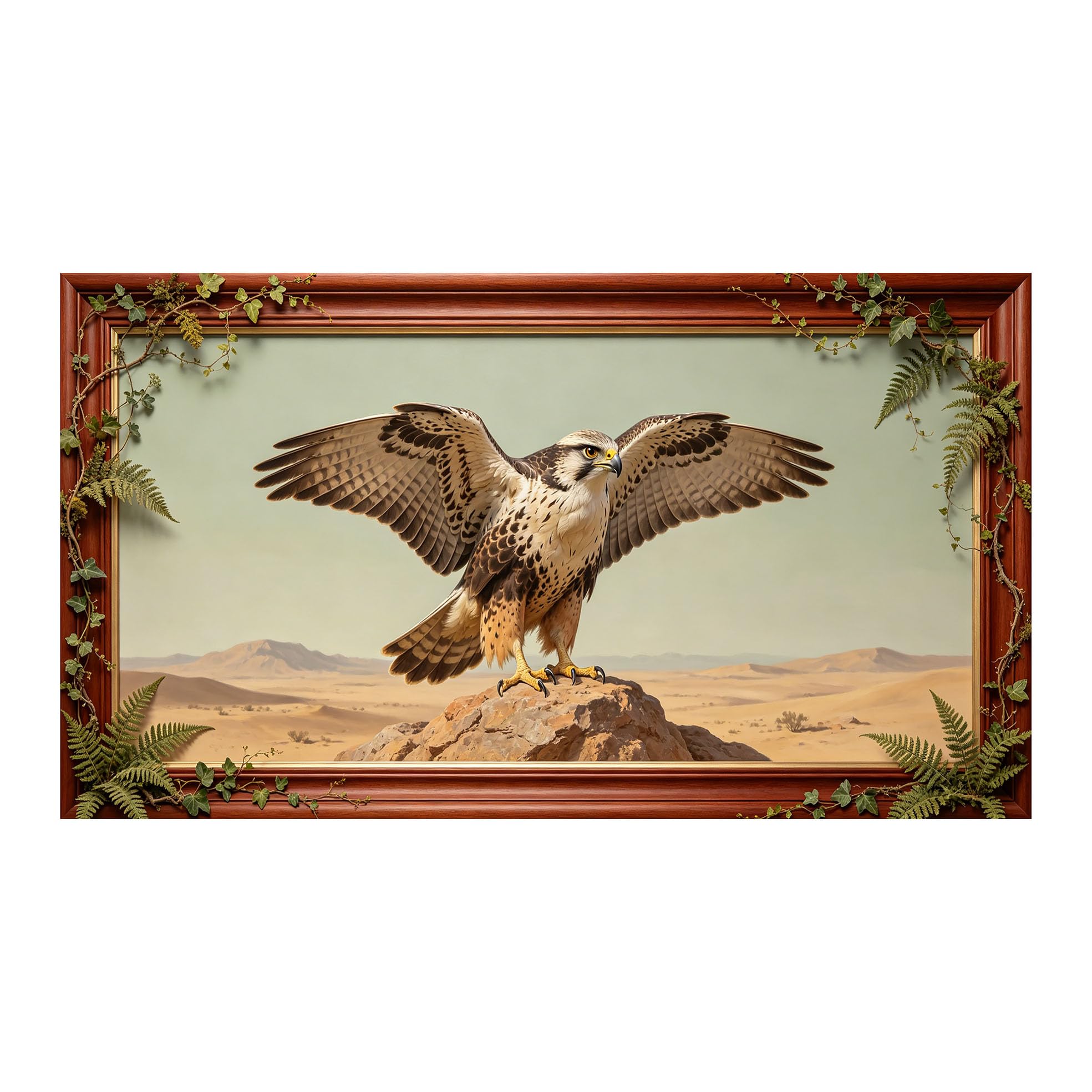 Murasolite 3D 3D Framed Wall Art 50cm×90cm Desert Falcon Wildlife Oil Painting SelfAdhesive Fabric Mural Wall Decor, Peel and Stick No Damage to Wall for Bedroom Living Room