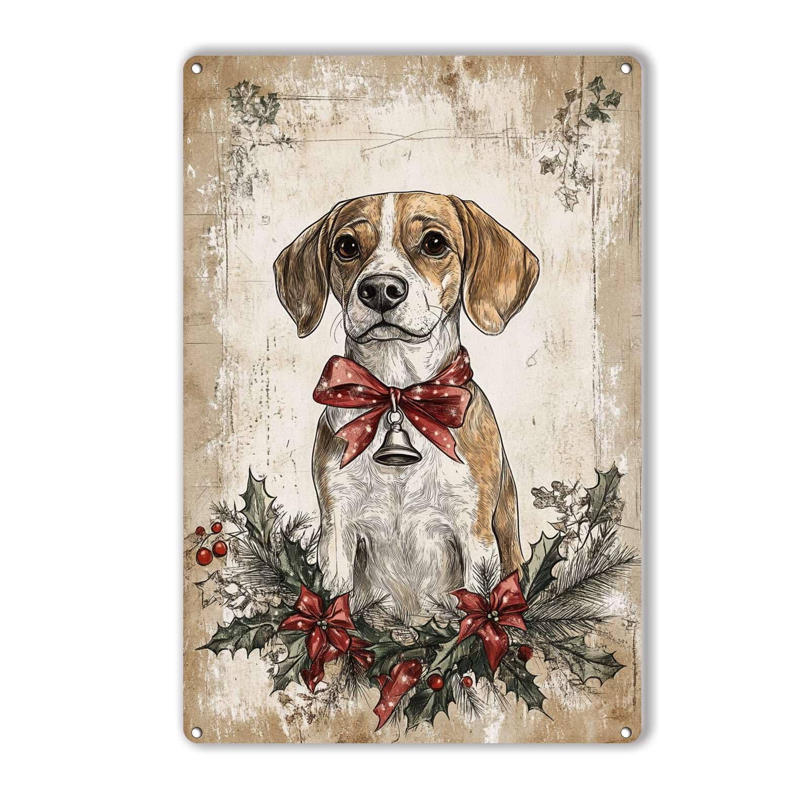 Anceky Funny Metal Tin Sign Christmas Beagle Tin Sign Retro Wall Decor For Farmhouse Home Kitchen Cafe Garage 12×16 Inch