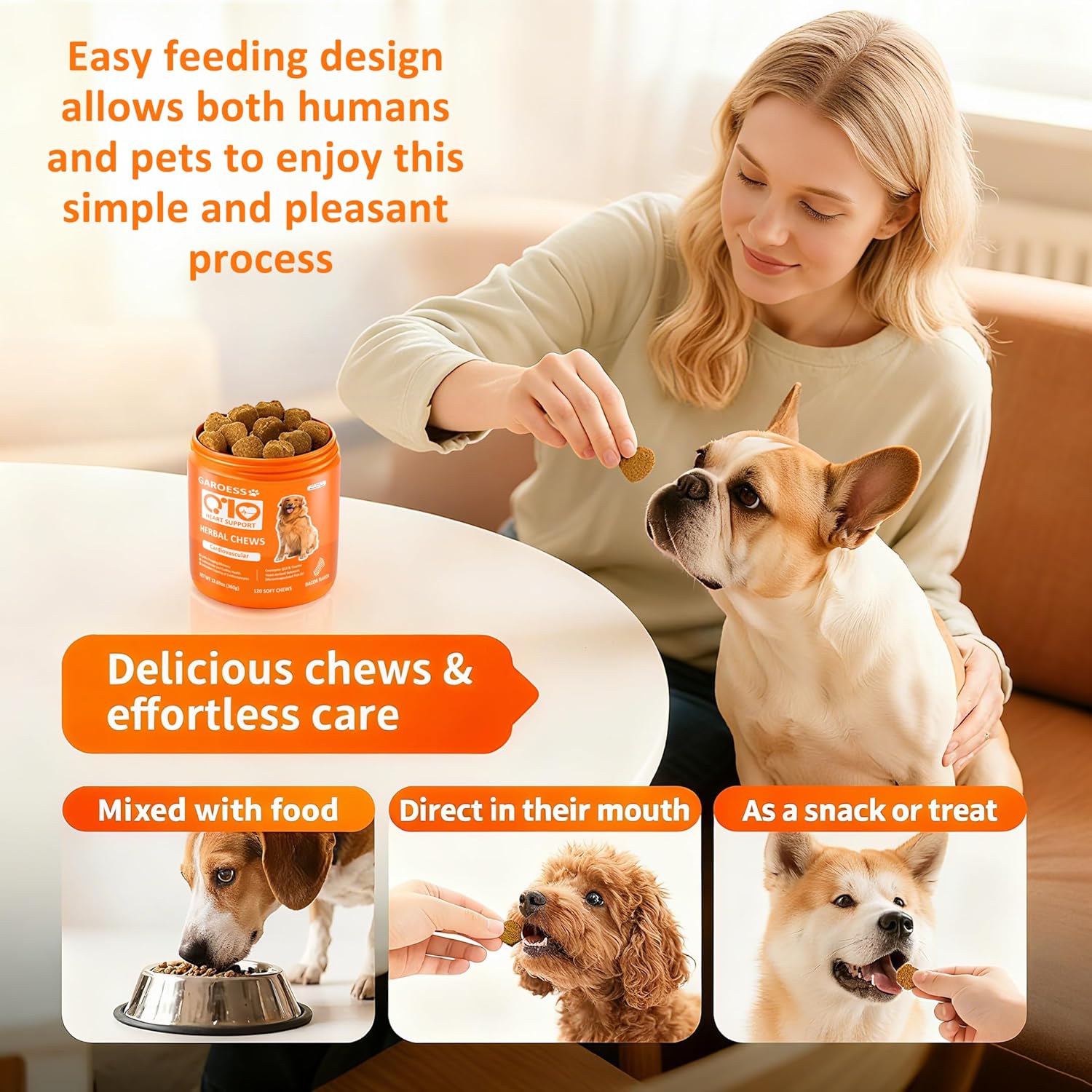 CoQ10 Heart Chew for Dogs, Support Dogs Heart Health, Cognitive & Energy, CoQ10 Chews for Cardiovascular & Gum Health & antioxidant Protection, Bacon Flavor, 240 Count (2 Packs/Trust it)