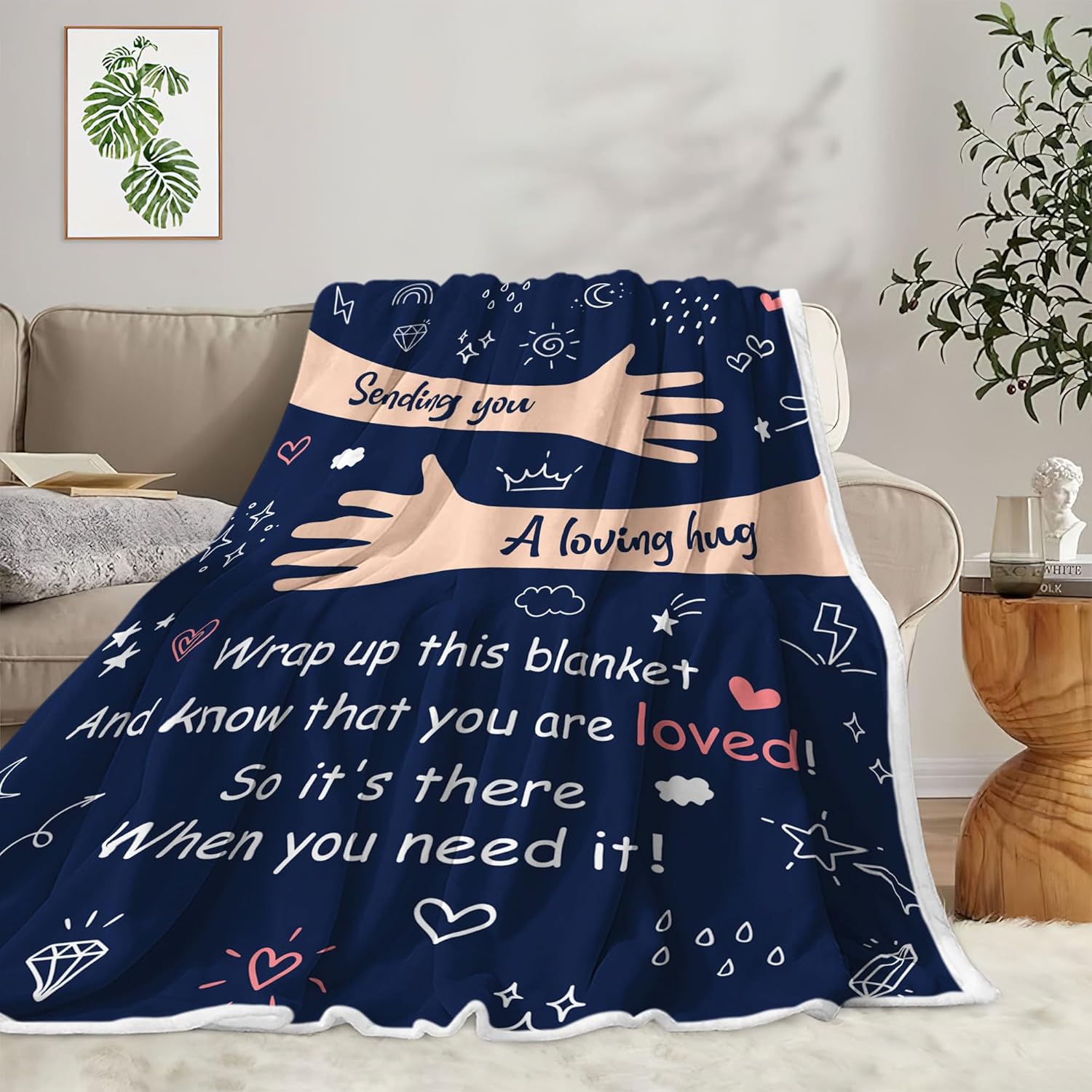 JAWO Get Well Soon Gifts for Women Men Throw Blanket After Surgery Inspirational Gifts Blanket for Hard Times Feel Better Gifts Blue Warm Hugs Sympathy Blanket Relaxation Gifts for Women