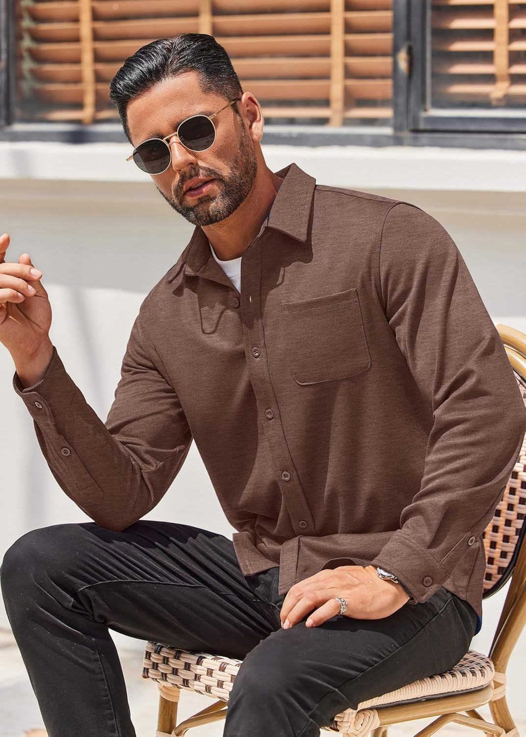 COOFANDY Mens Long Sleeve Wrinkle Free Shirts Casual Button Down Stretch Dress Shirt with Pocket - Image 3