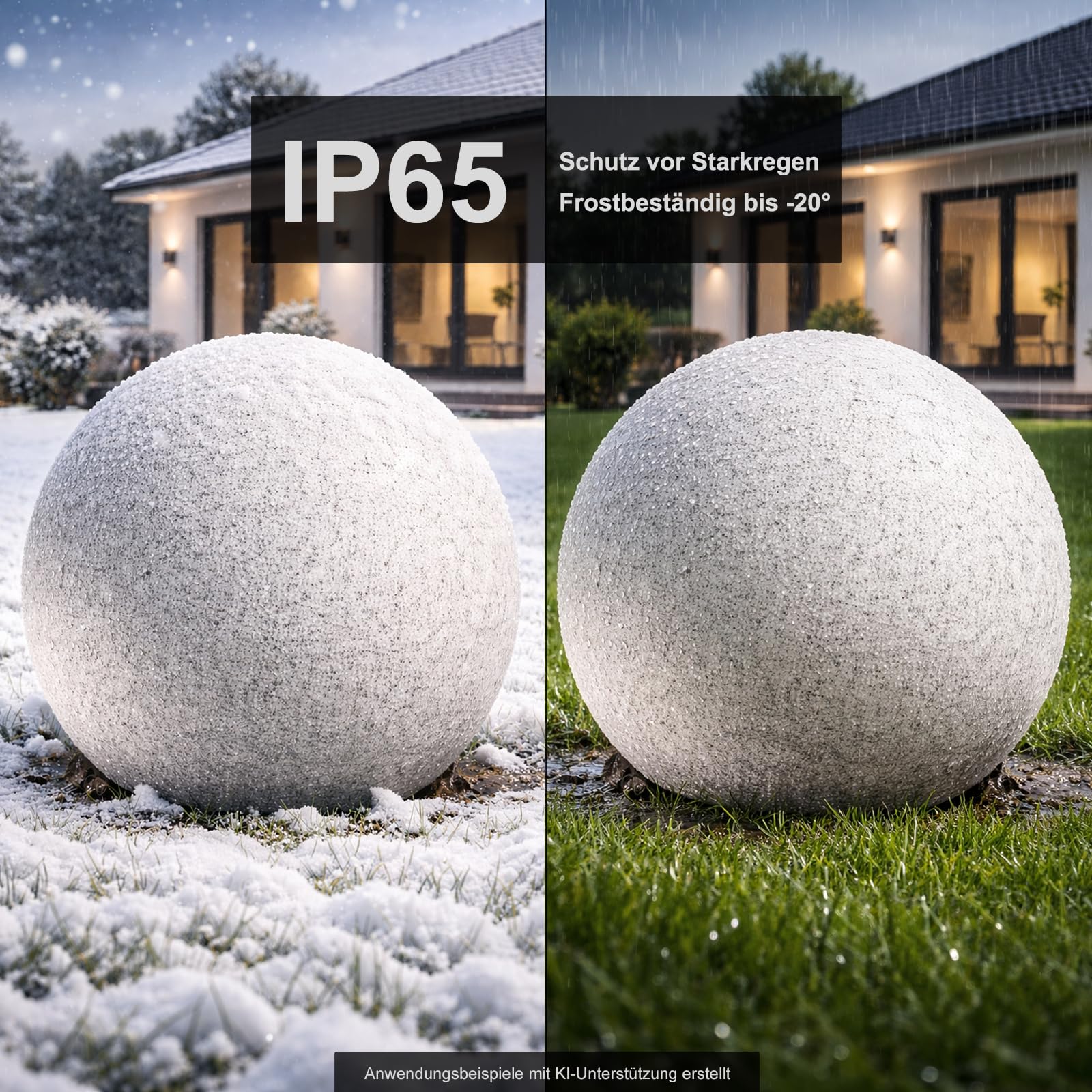 trendlights24 Stone IP65 Kugelleuchte für Garten - 3er Set 20+30+40 cm Kugel Außenleuchte Naturstein Optik E27 230V - mit LED 9W - Erdspieße - außen