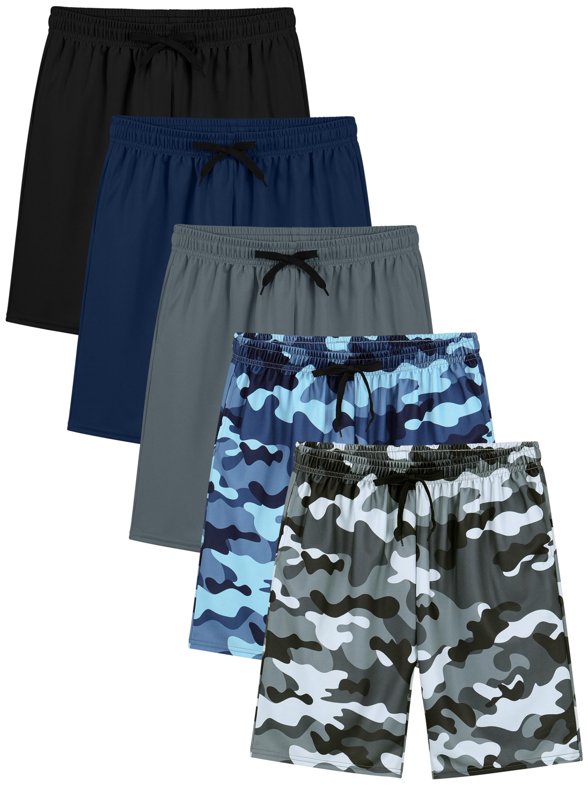 Resinta 5 Pack Boys Shorts Boys Quick Dry Athletic Pull-On Shorts with Elastic Waist for Summer Playwear