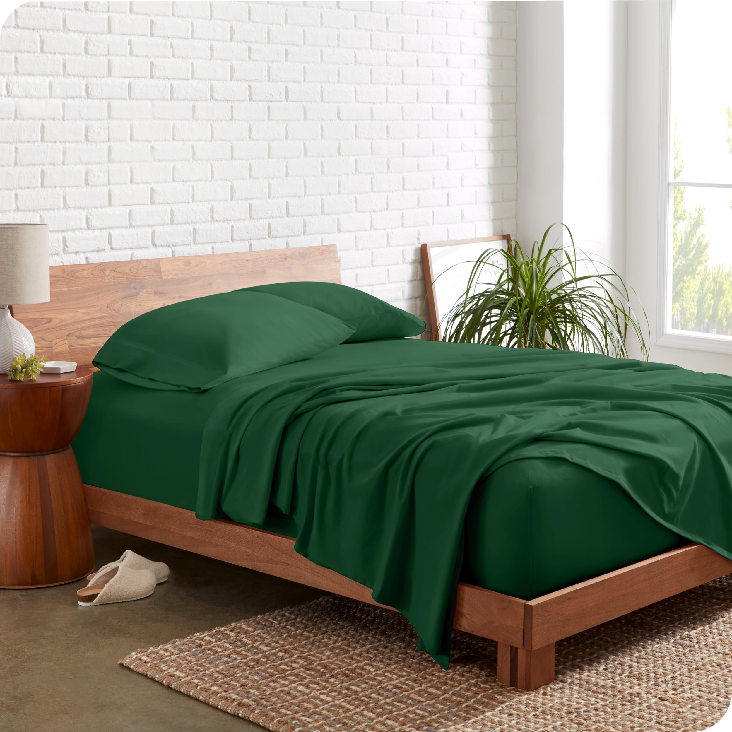 Bare Home 100% Organic Cotton Jersey Sheet Set, Ultra Soft, 100% Cotton - Sheet Set & Pillowcase - Deep Pocket Bed Sheets (Twin, Forest Green)
