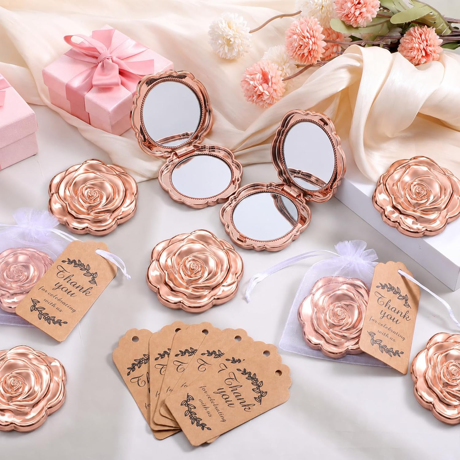 36 Sets Rose Compact Mirrors Bulk Rose Shape Mirrors for Quinceanera