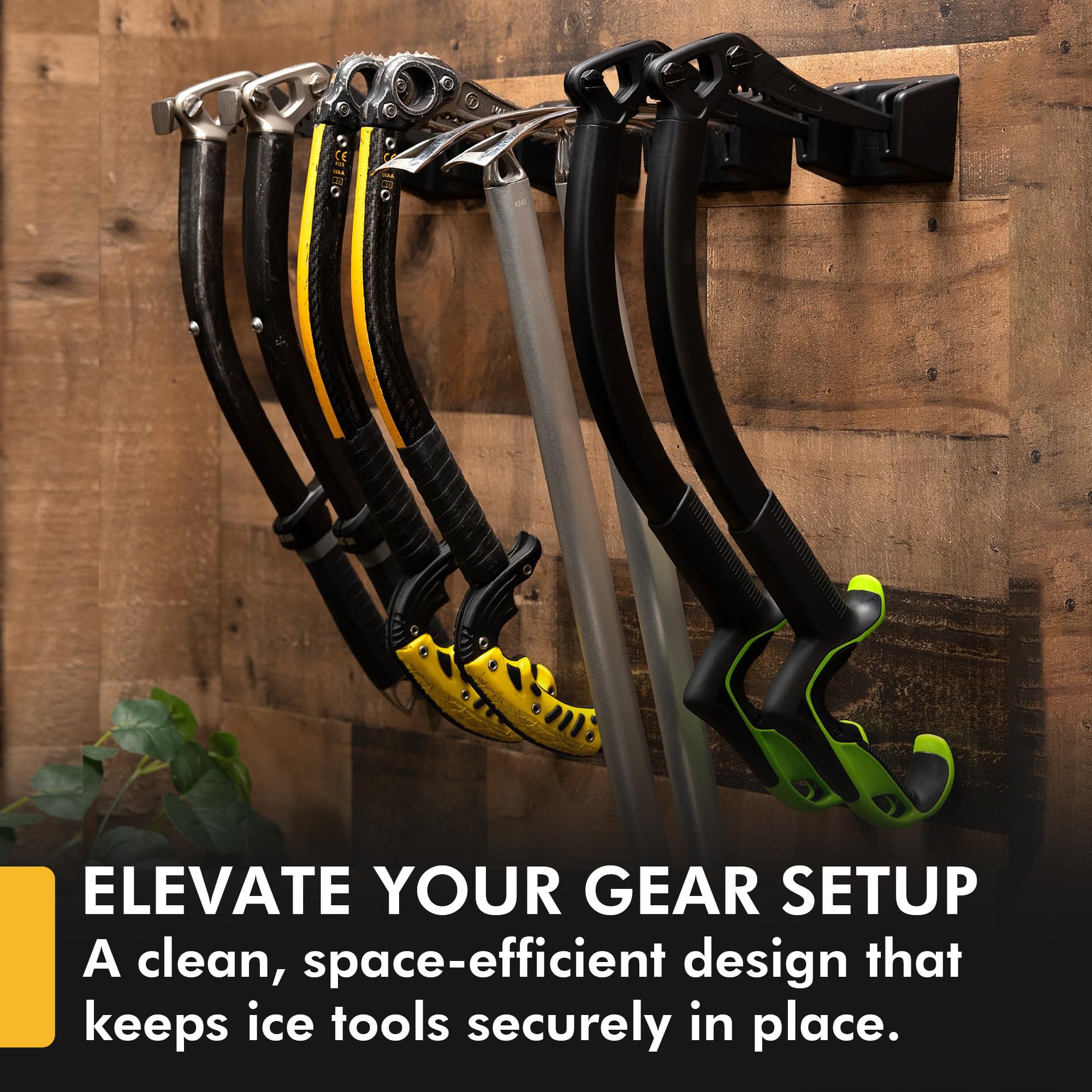 GearRax | Ice Tool & Axe Wall Storage | Fits Any Ice Tool/Axe | Securely Grips Tools | Overbuilt with Reinforced Nylon | Pegboard Compatible | Hardware Included | Ice Tool Storage | Ice Axe Storage