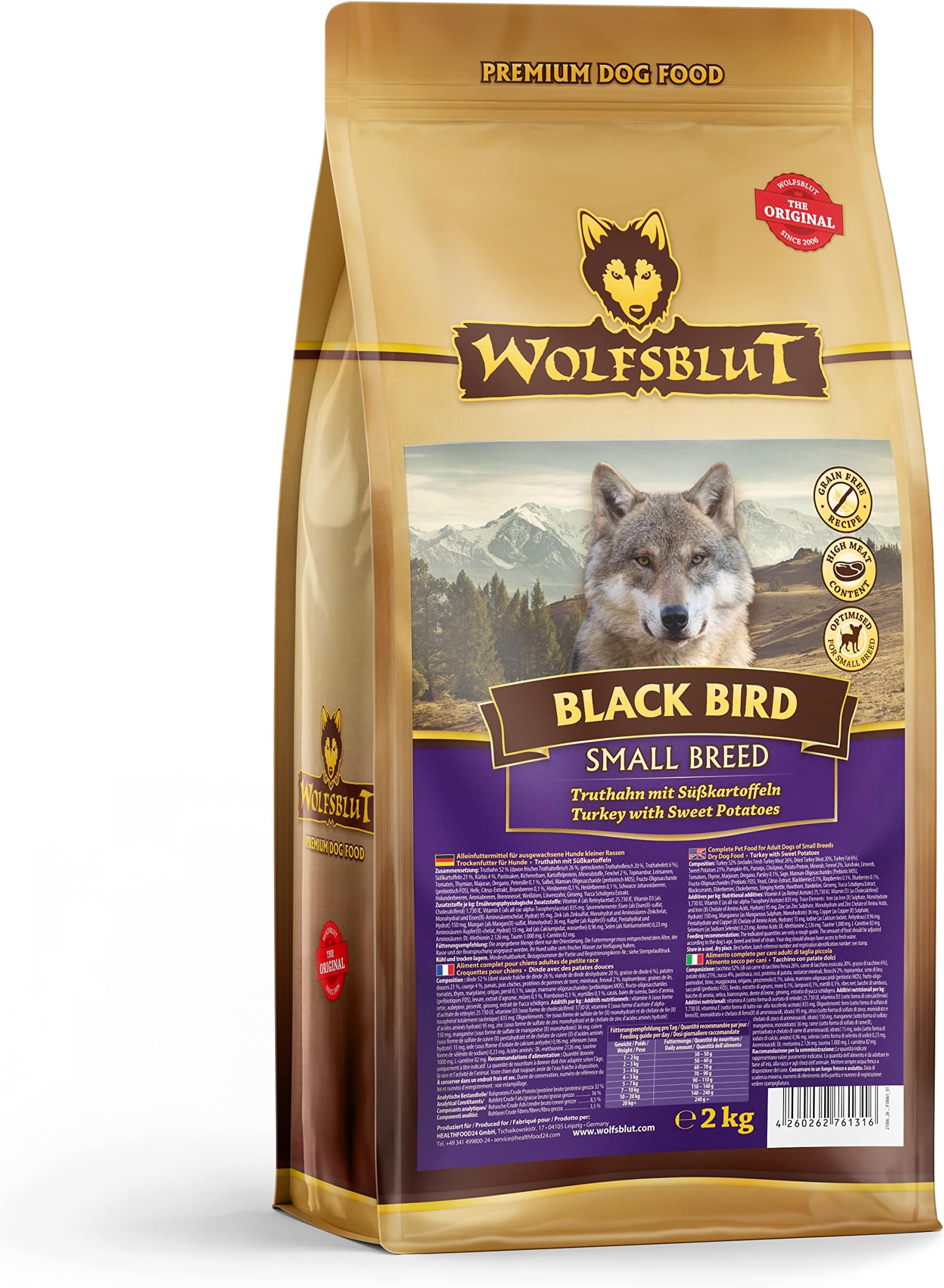 Wolf's blood, black bird, small breed, 1 pack (1 x 2 kg).