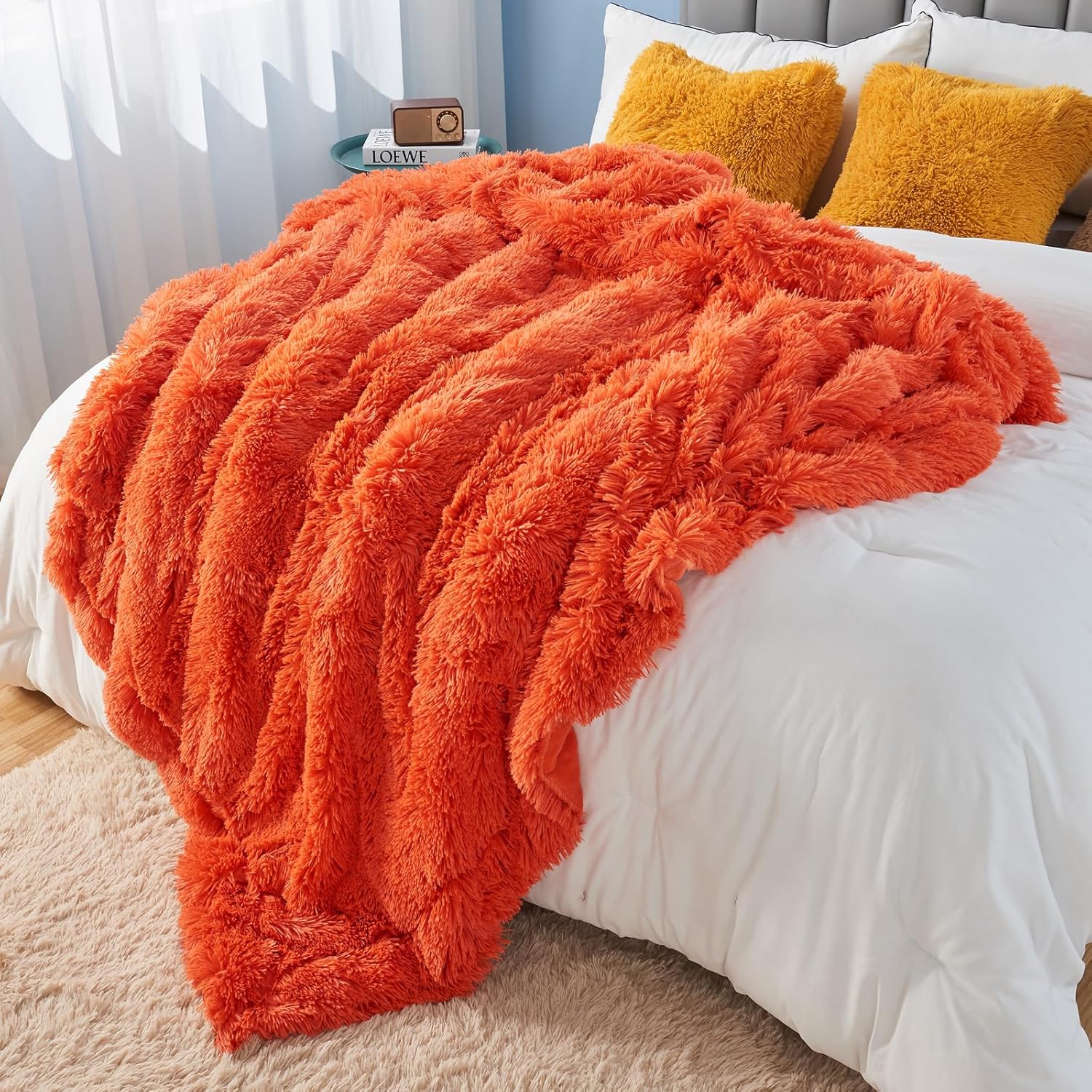 GONAAP Fuzzy Faux Fur Throw Blanket Orange Super Soft Cozy Plush Fuzzy Shaggy Blanket for Couch Sofa Bed (Orange, Throw(50"x60")) - Image 3