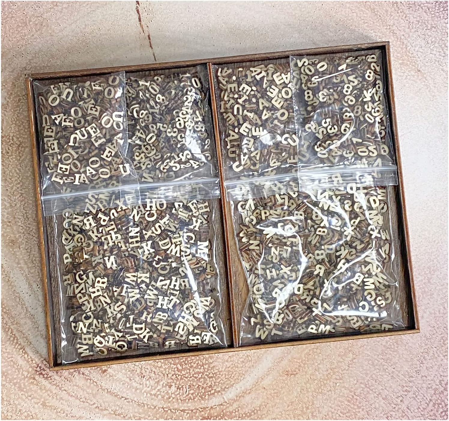 Quarter Inch 0.25 Inch 2142 Pieces Tiny Wooden Letters Unfinished Wood Numbers for Scrapbooking Crafts (with Two Fonts in Brown Tray)