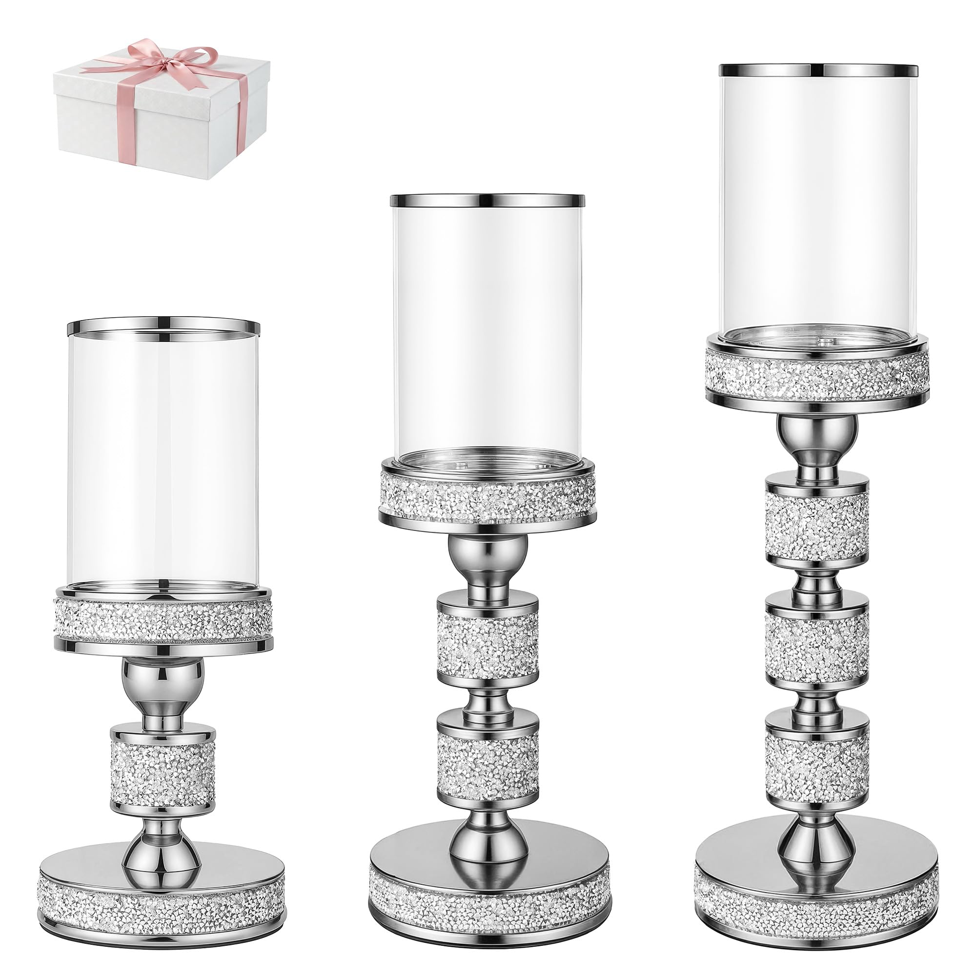Tall Pillar Candle Holder with Glass Wind Proof, Hurricane Holders