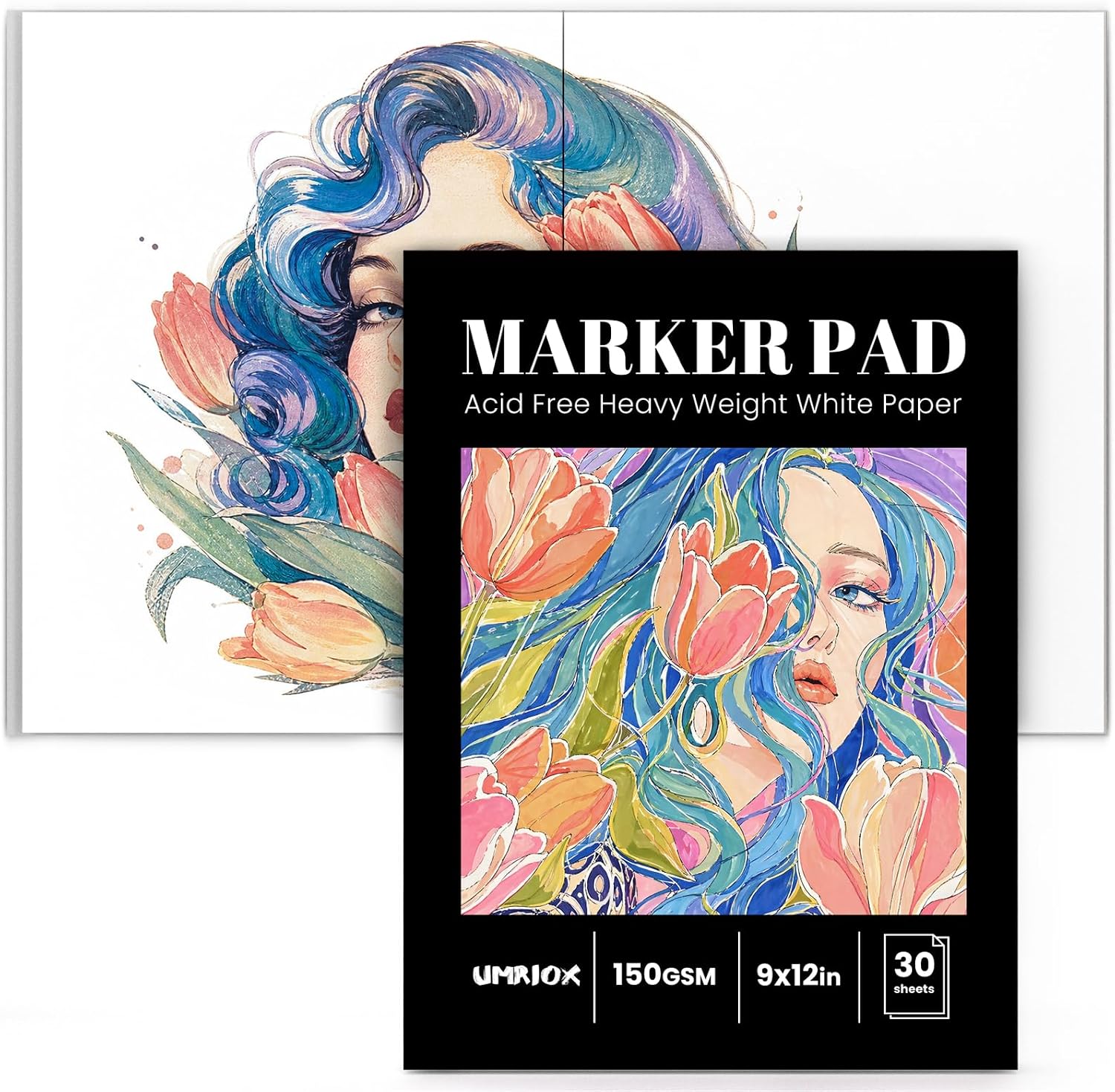 Umriox 60 Sheets 150 GSM Double Sided Marker Paper Pad, 9x12 Bleedproof
