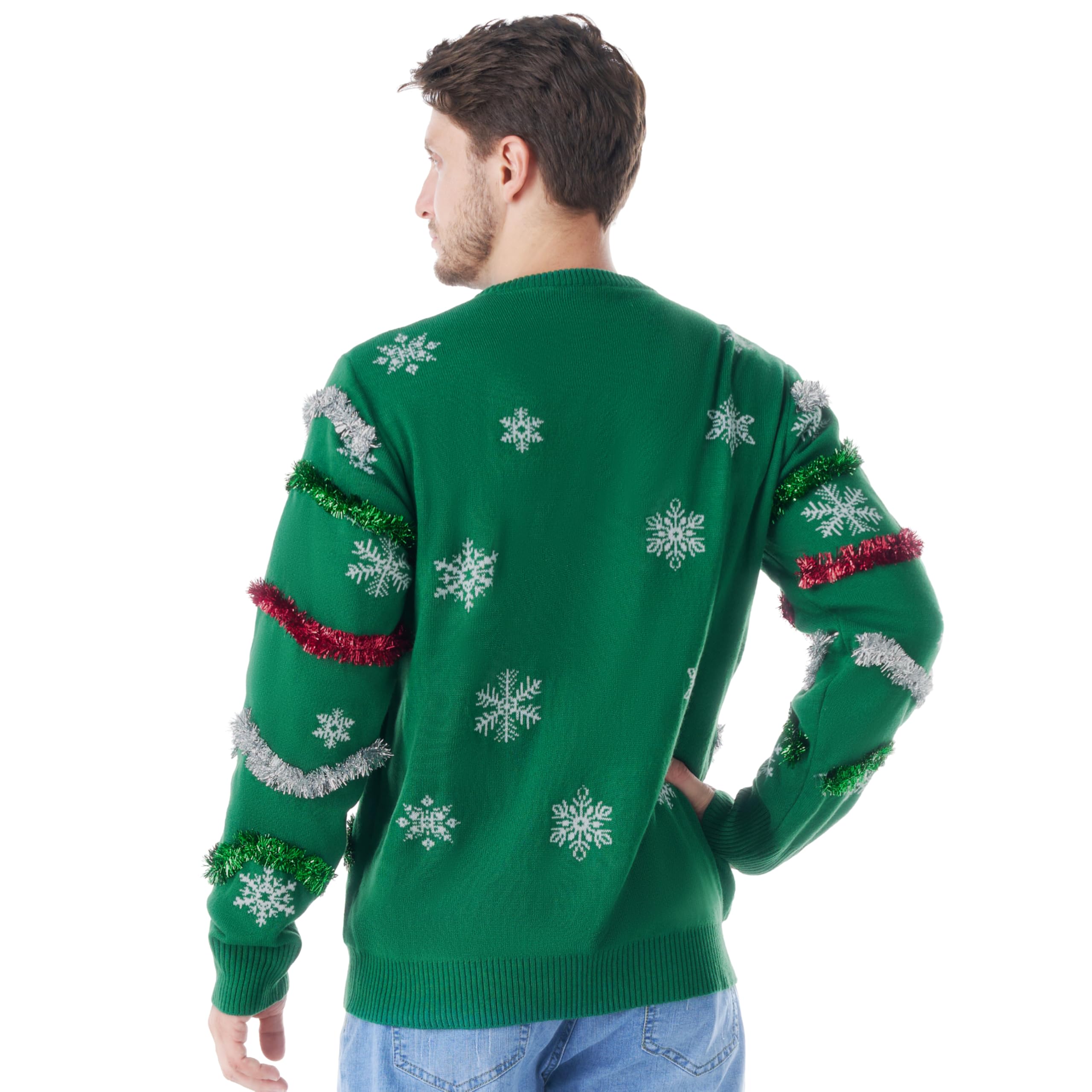 Giggling Getup Suéter feo de Navidad para hombre, suéter feo verde con luz LED, suéter feo de vacaciones para hombre