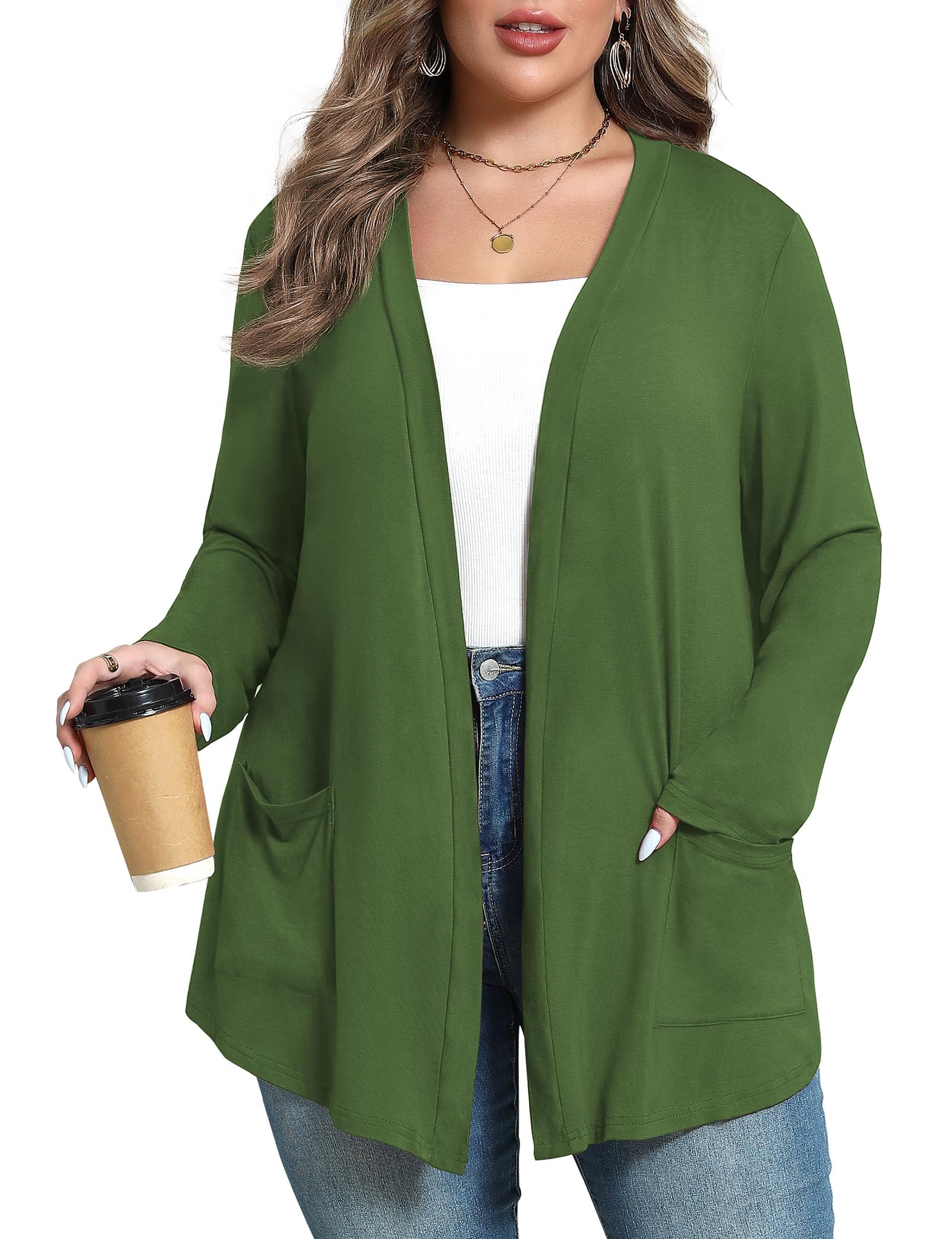 Plus Size Lightweight Cardigan for Women Soft with Pockets 1X-5X