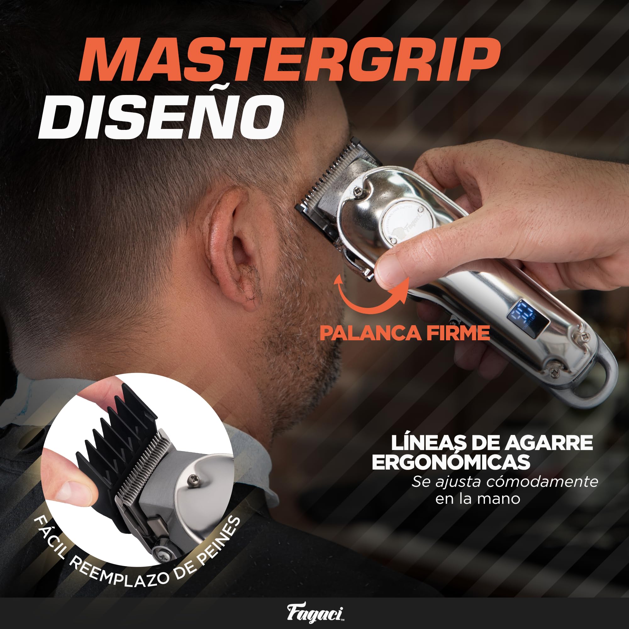 Fagaci Maquina de Cortar Pelo Hombre Profesional, Acero 440C Kit Barbero | Cortapelos inalámbrica de acero 440C con motor potente, 5 horas de batería, Incluye 8 guías, aceite, cepillo y cable USB